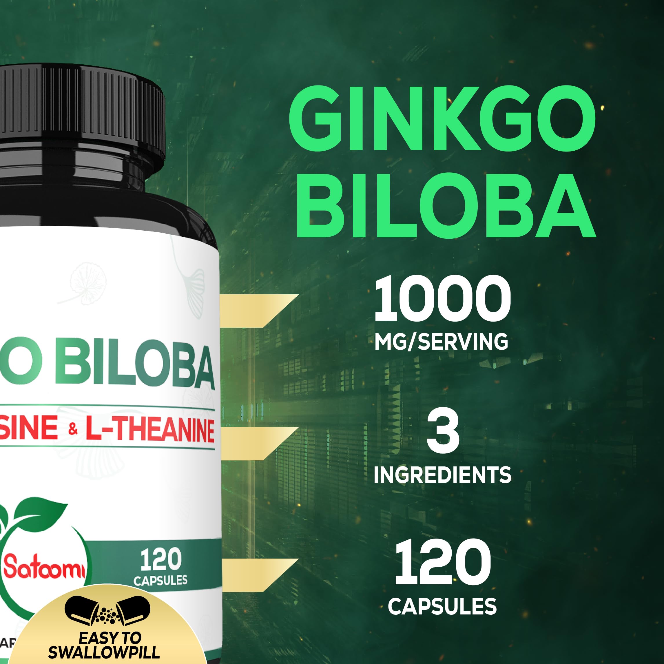 Satoomi Ginkgo Biloba Complex capsules on a wooden table