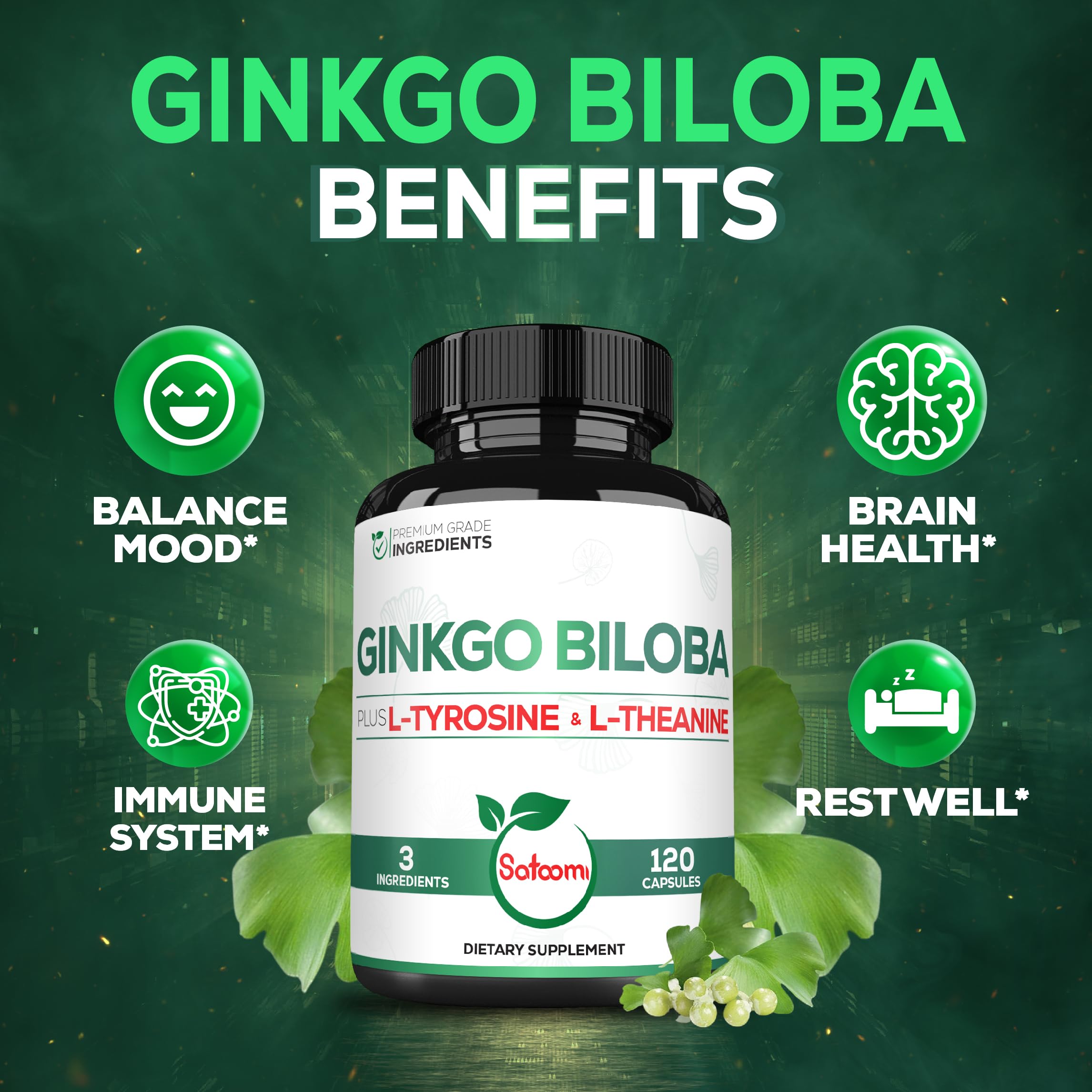 Satoomi Ginkgo Biloba Complex ingredients list on the bottle