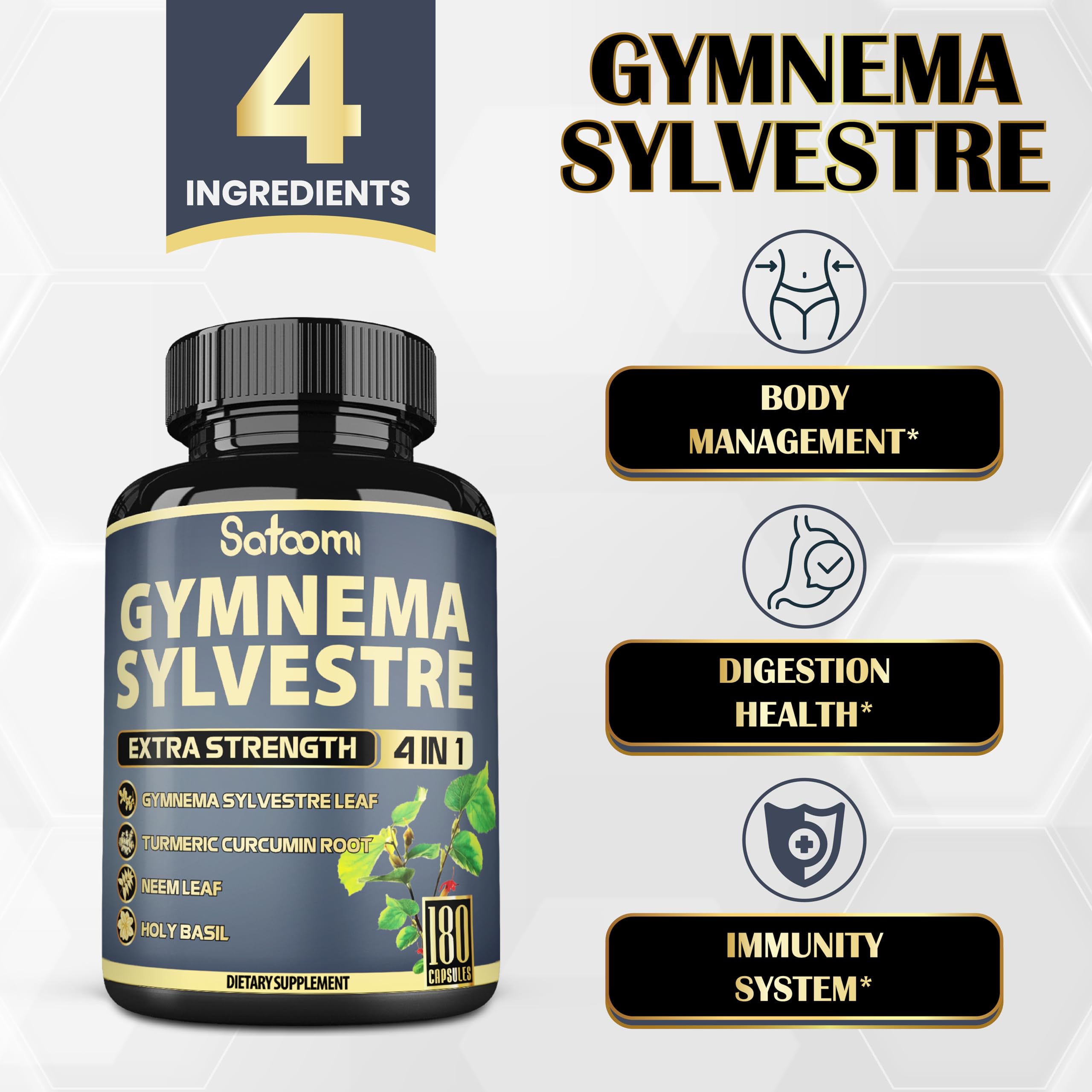 Satoomi Gymnema Sylvestre Extract Capsules bottle with cap open