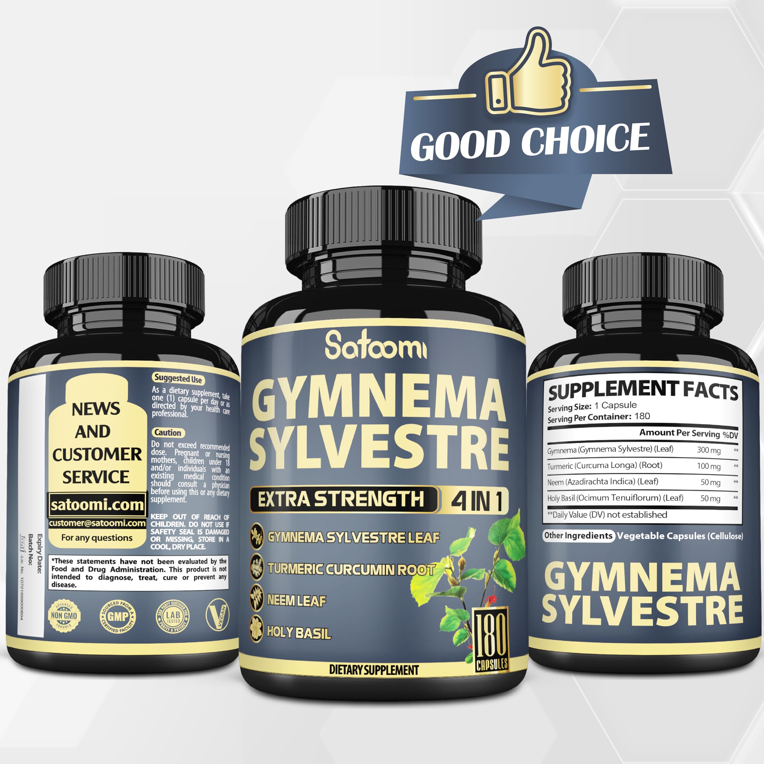 Satoomi Gymnema Sylvestre Extract Capsules ingredients list on the bottle