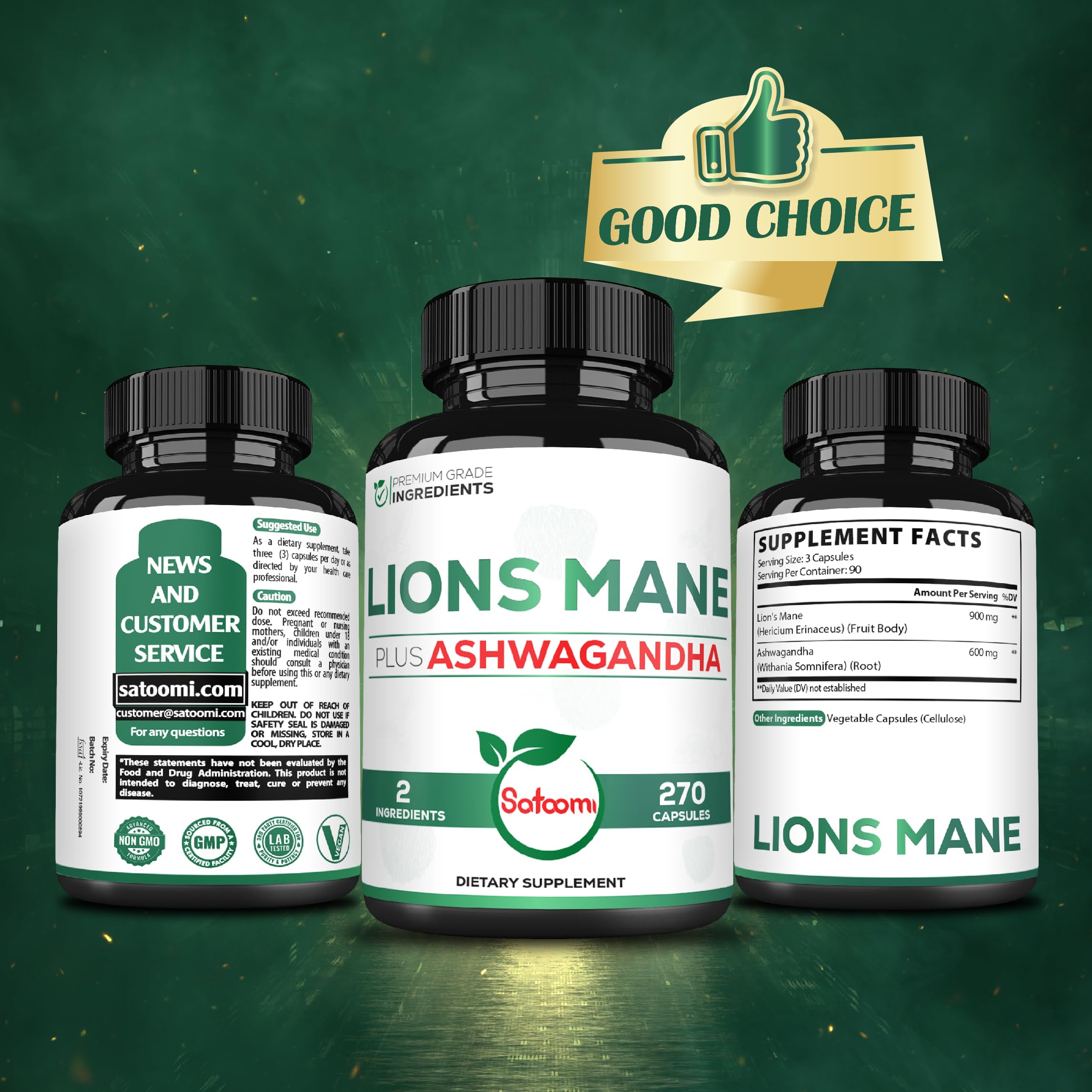 Satoomi Lions Mane Mushroom Complex capsules in a hand