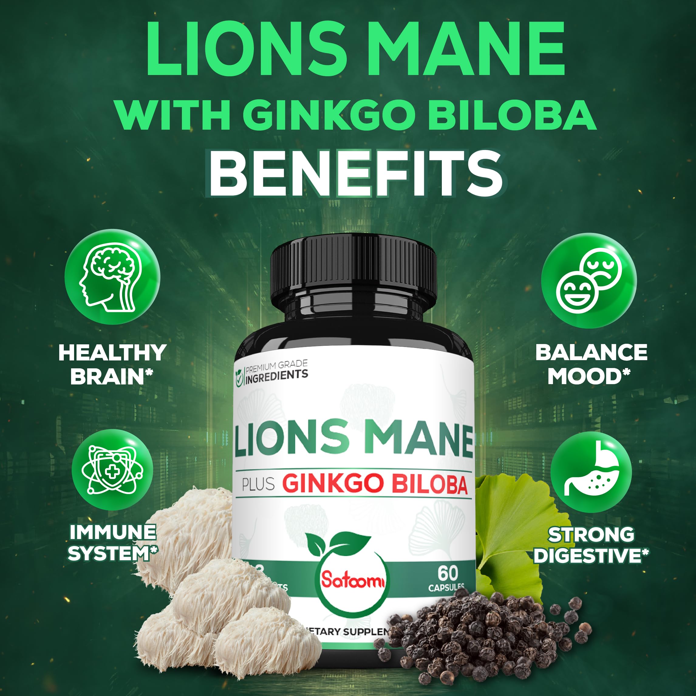 Satoomi Lions Mane Mushroom Complex packaging details