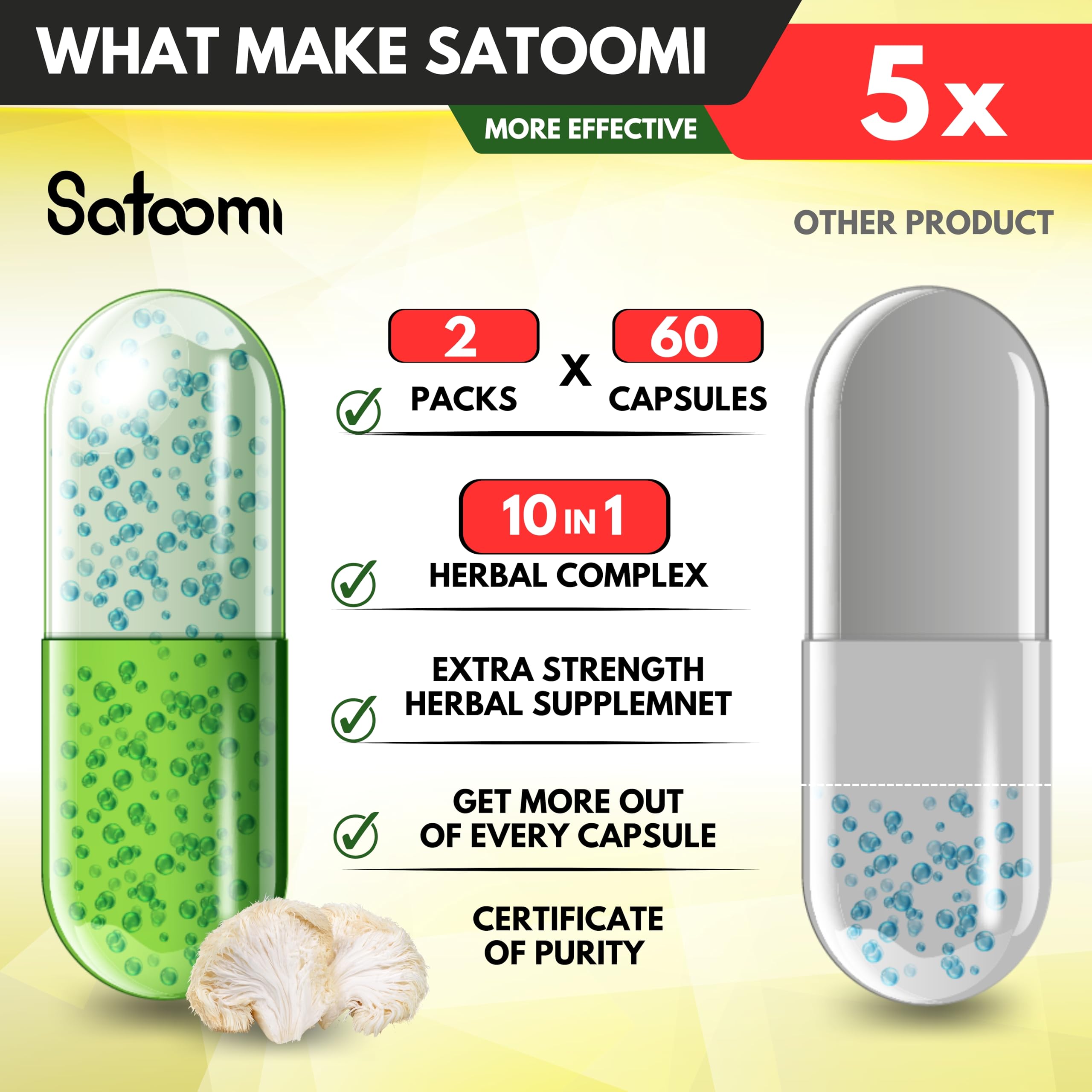 Satoomi Mushroom Supplement bottle with open cap
