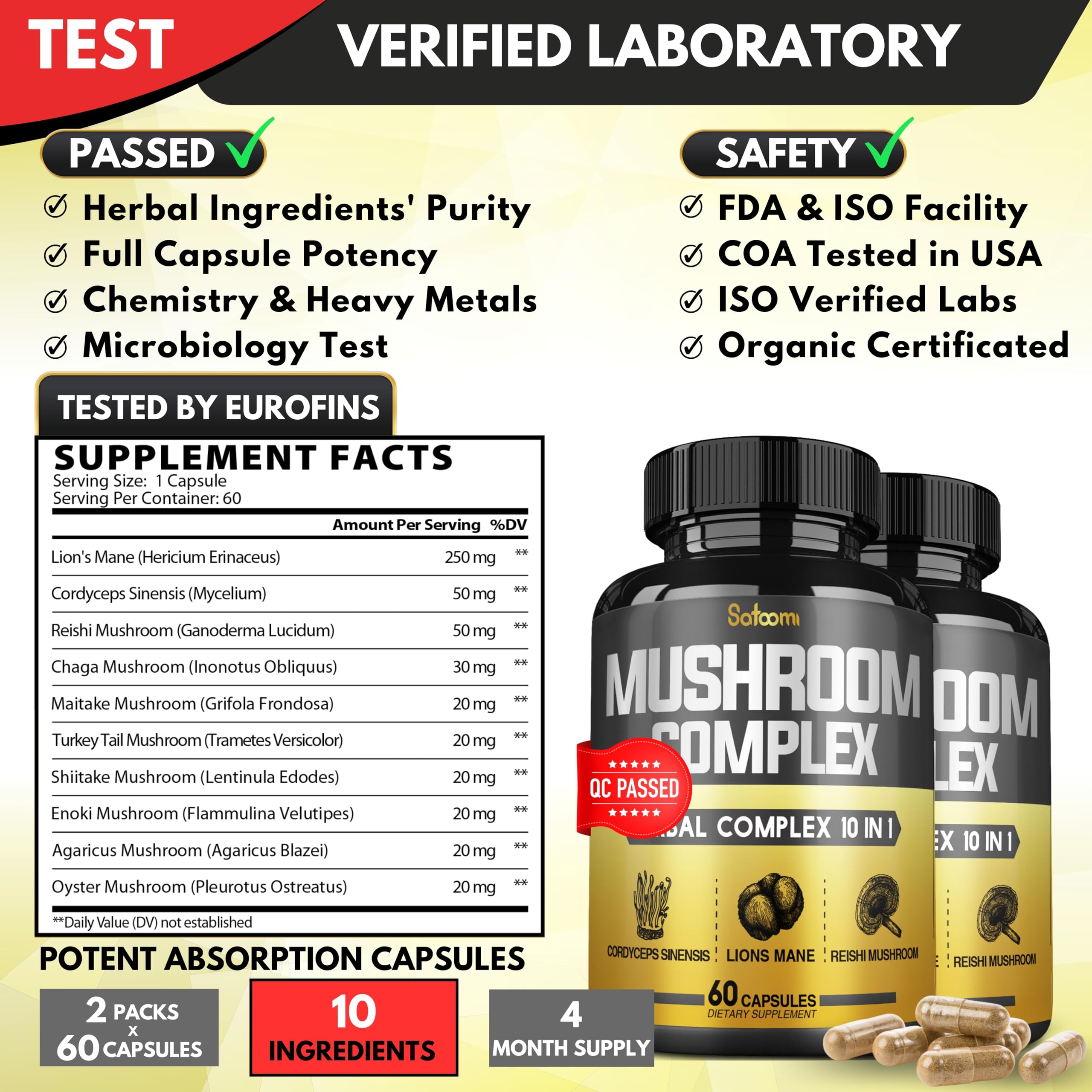 Satoomi Mushroom Supplement capsules close-up