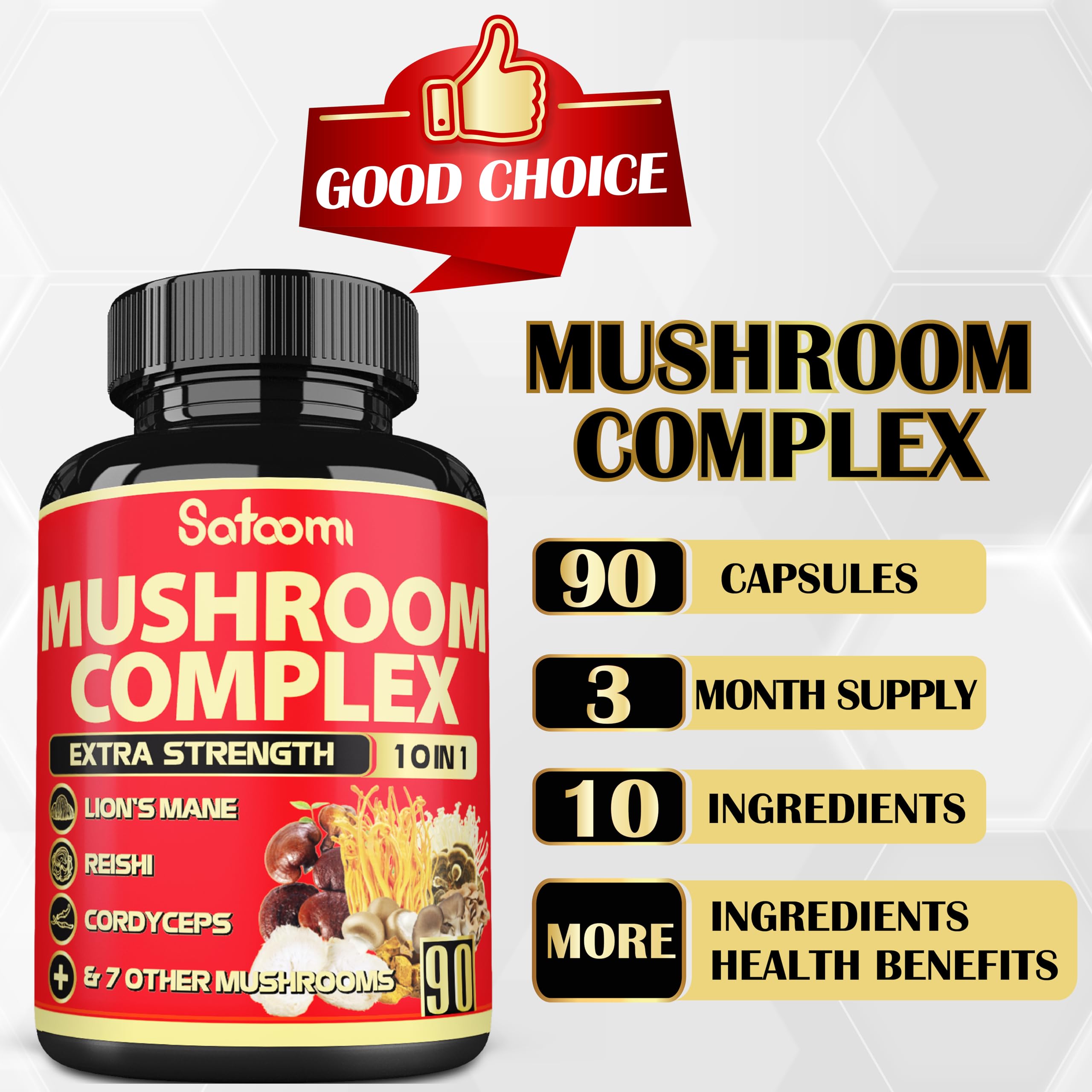 Satoomi Mushroom Supplement capsules in hand