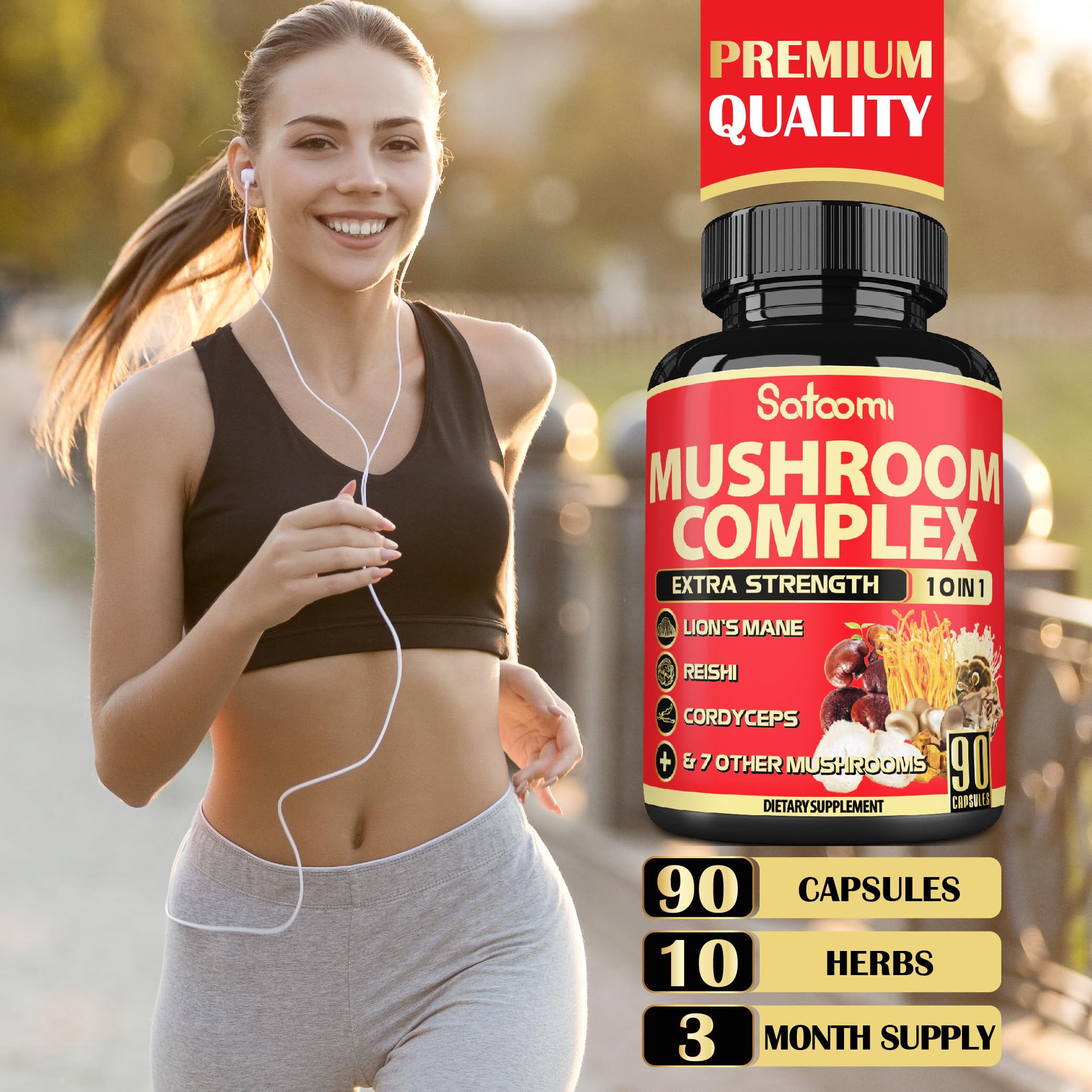 Satoomi Mushroom Supplement label with ingredients
