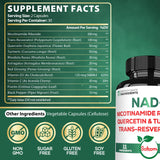 Satoomi NAD Nicotinamide Riboside Resveratrol 900mg supplement capsules close-up