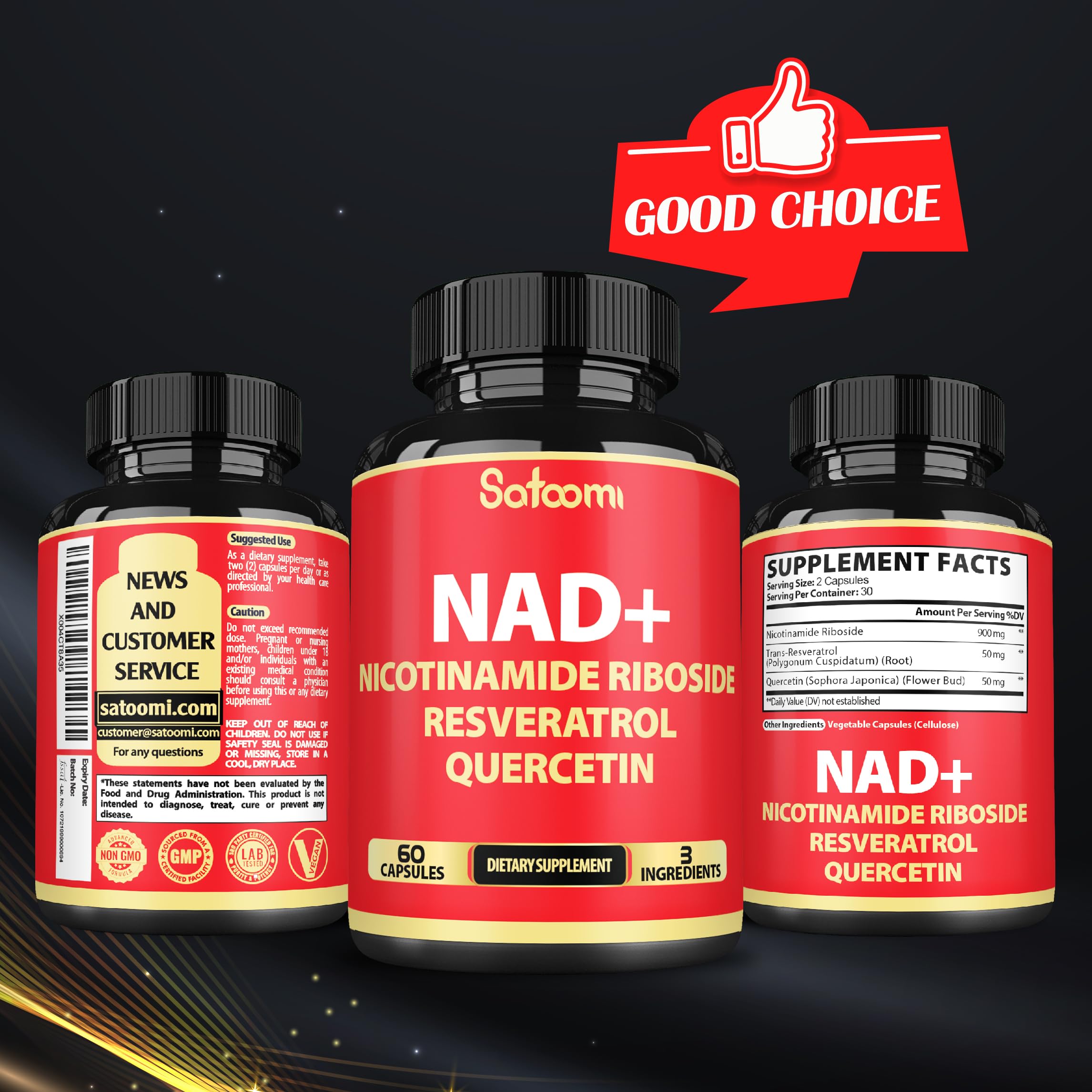 Satoomi NAD Nicotinamide Riboside Supplement with lifestyle background