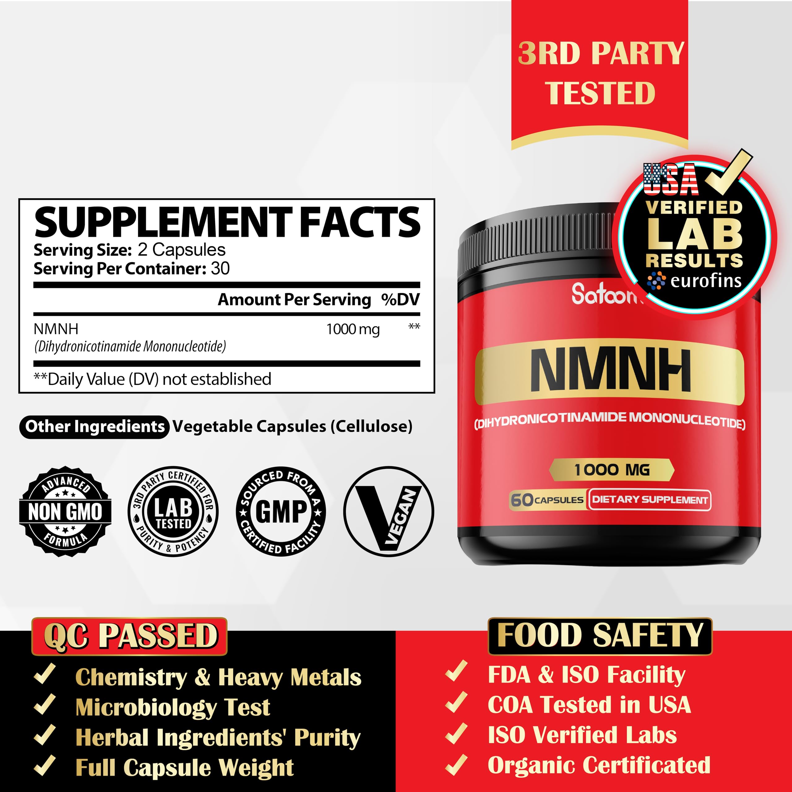 Satoomi NMN H Supplement bottle side view
