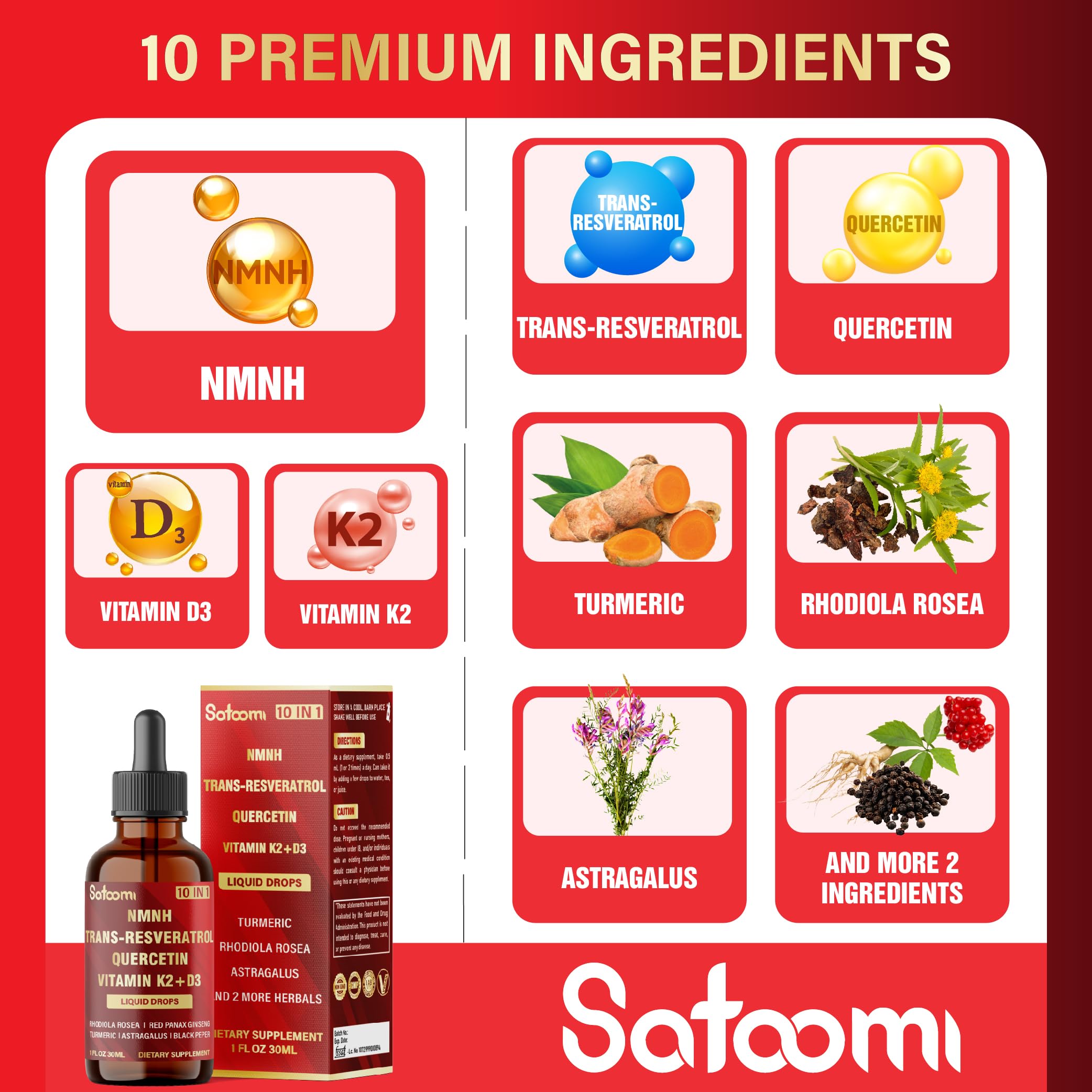 Satoomi NMNH Liquid Drops 30ml with measuring dropper