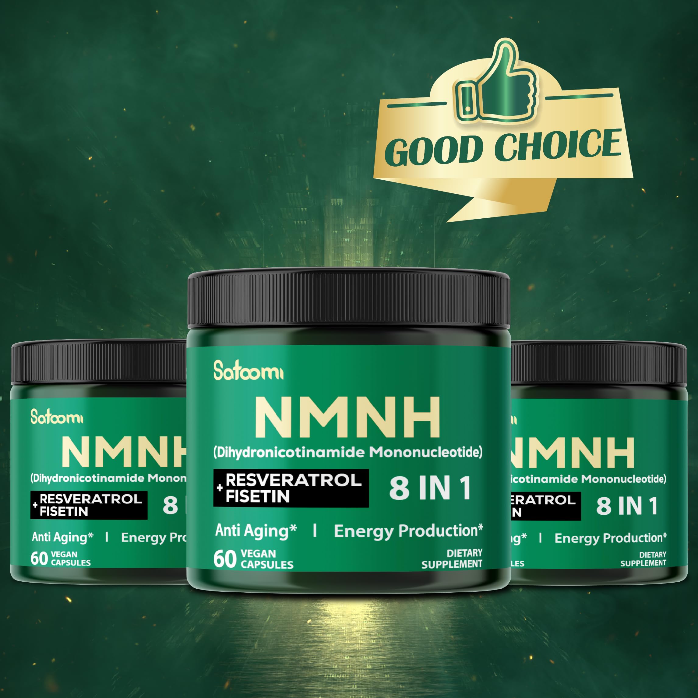 Satoomi NMNH Supplement capsules in a hand