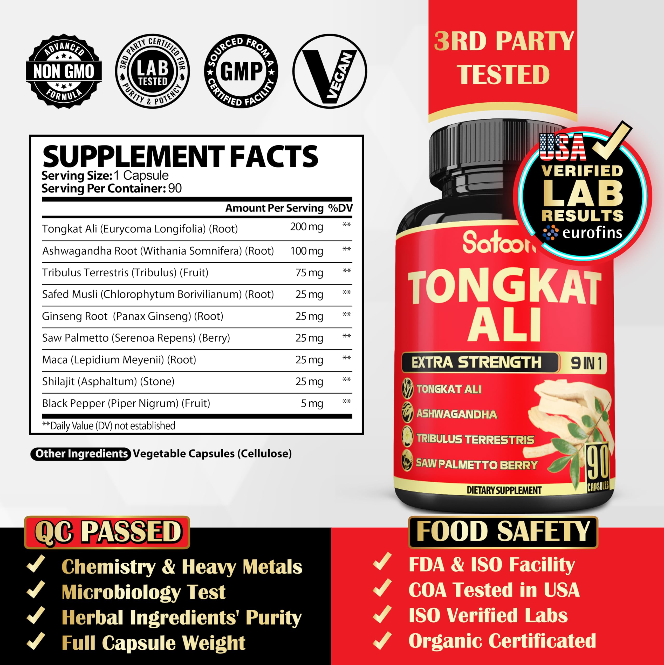 Satoomi Tribulus Terrestris Supplement bottle side view