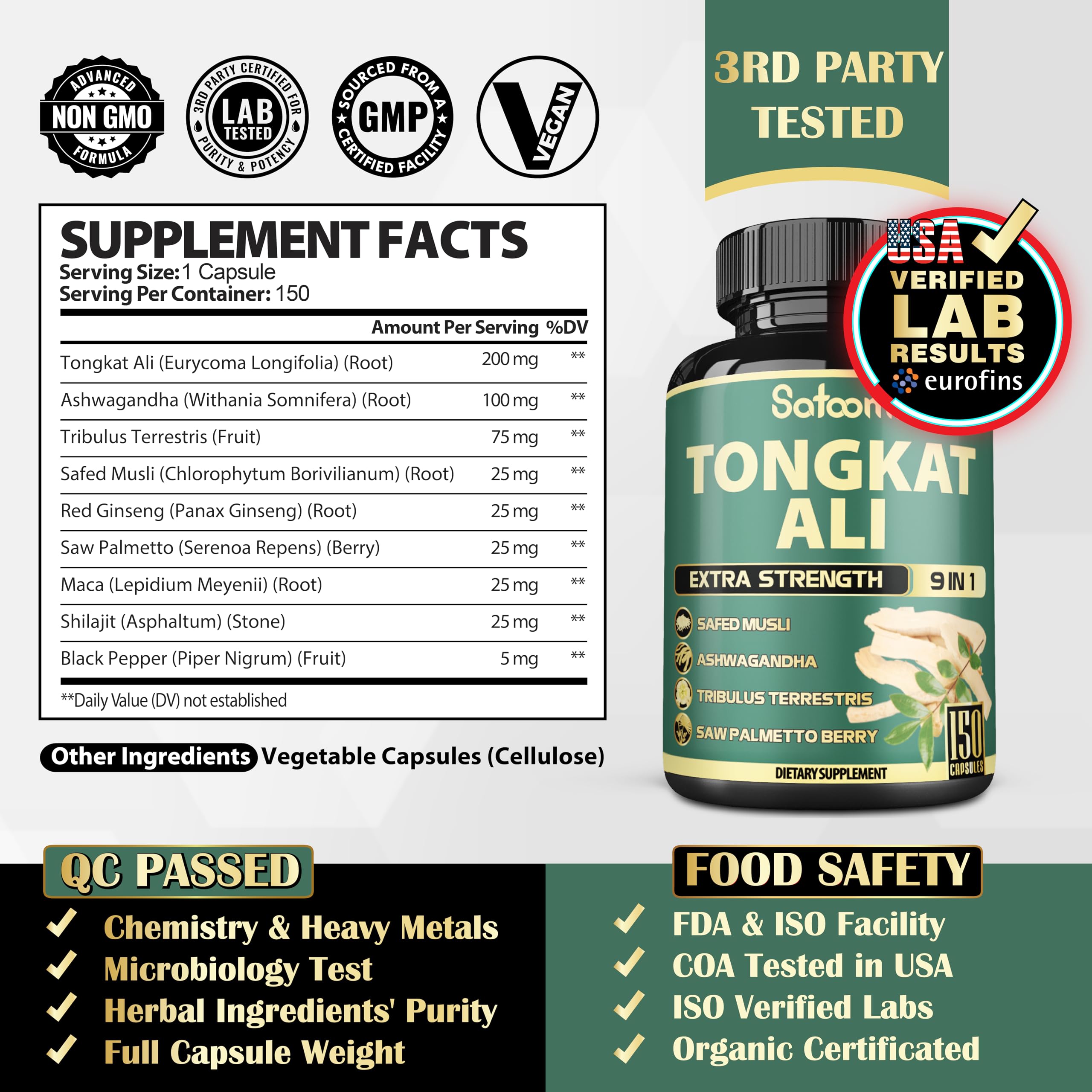 Satoomi Tribulus Terrestris Supplement bottle side view