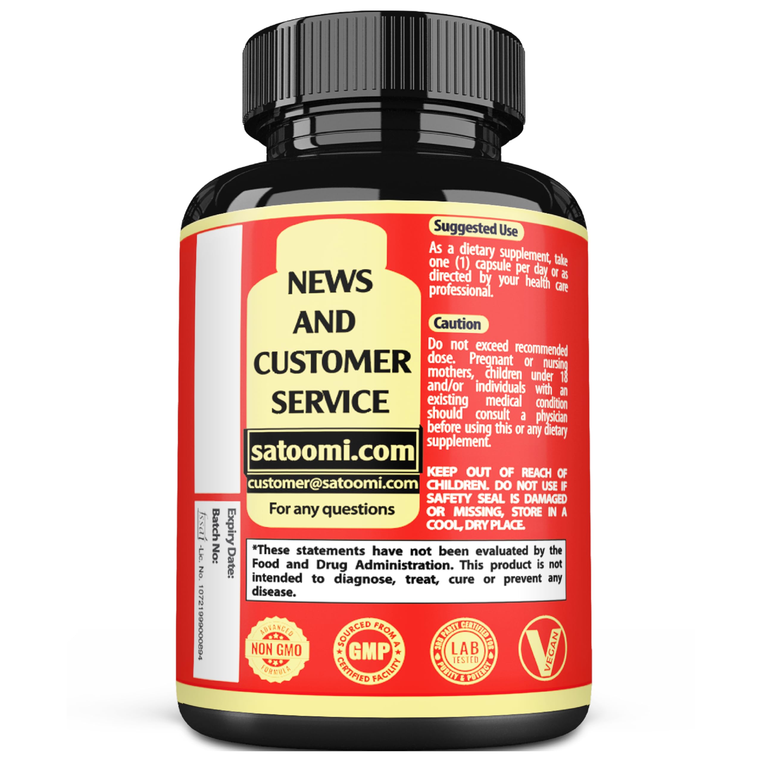 Satoomi Tribulus Terrestris Supplement capsules on a wooden surface