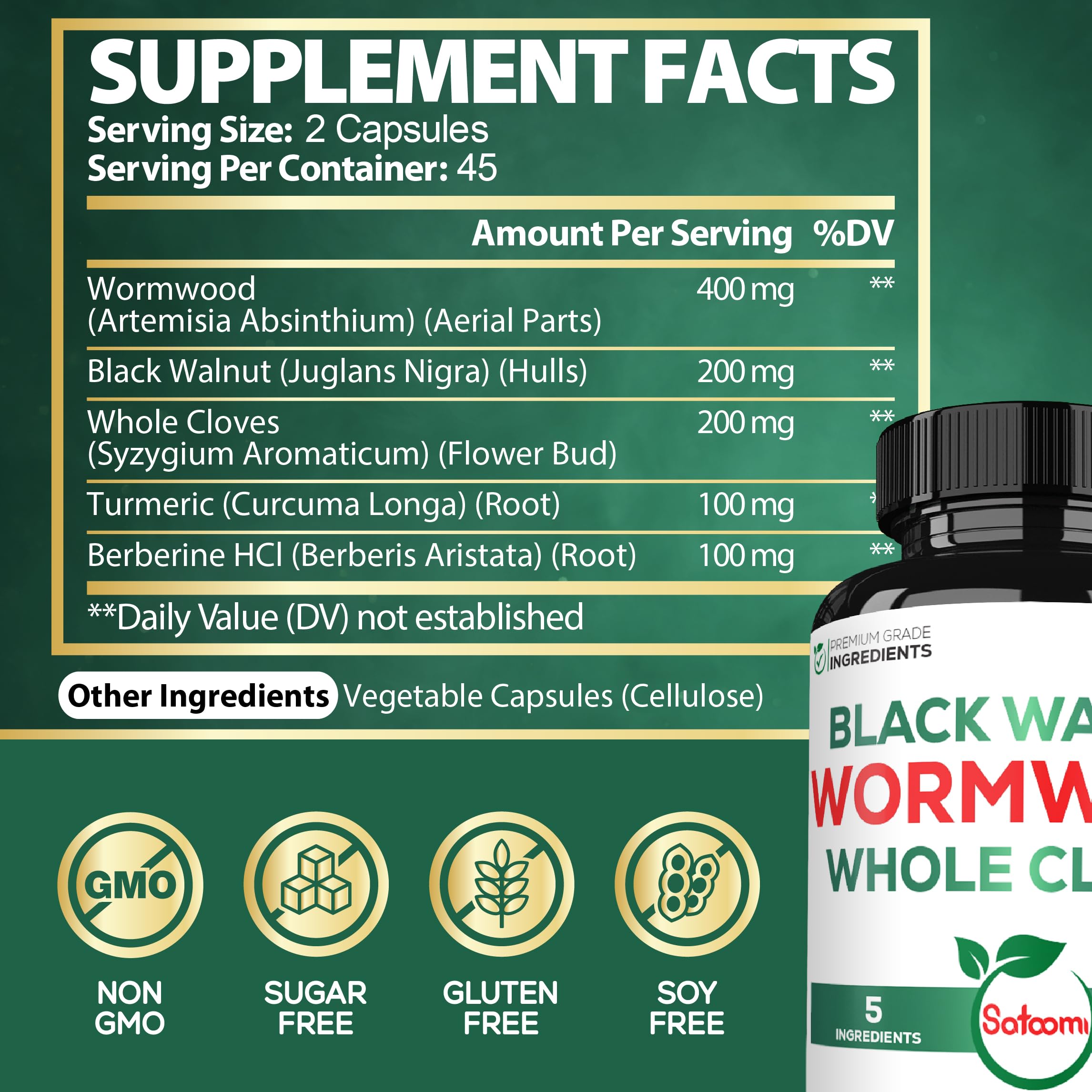 Satoomi Turmeric Capsules bottle side view