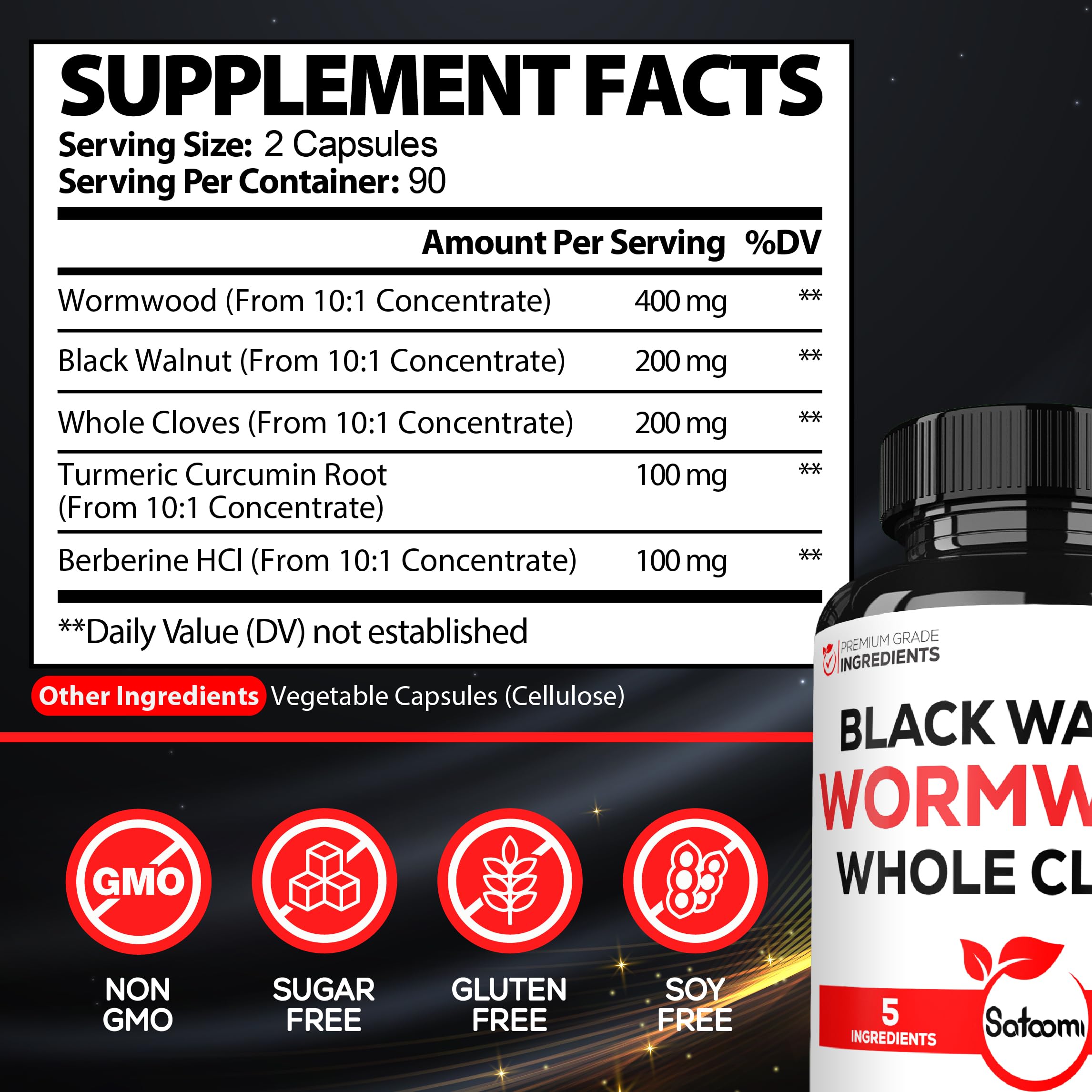 Satoomi Turmeric Herbal Supplement capsules close-up