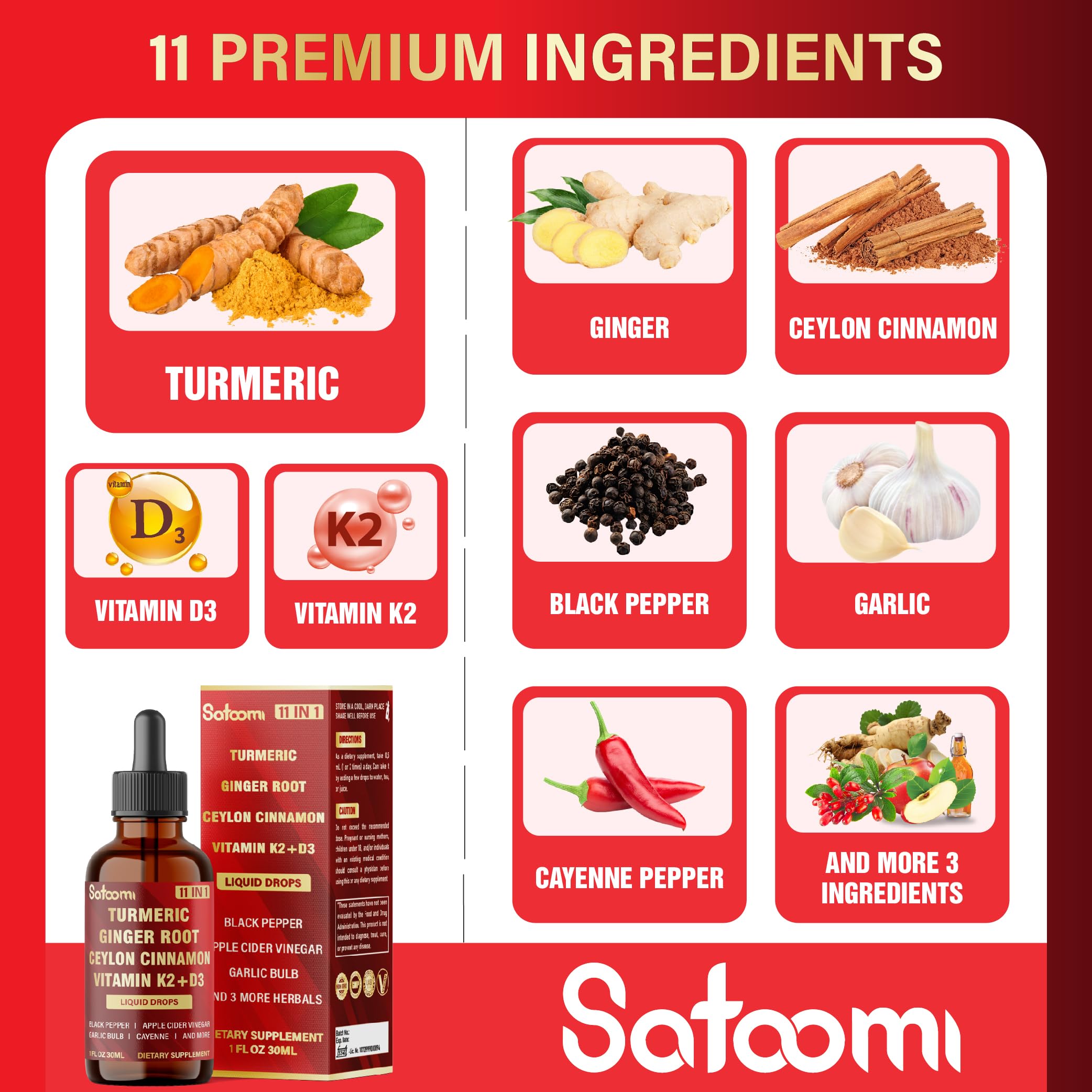 Satoomi Turmeric Liquid Supplement 30ml ingredients list