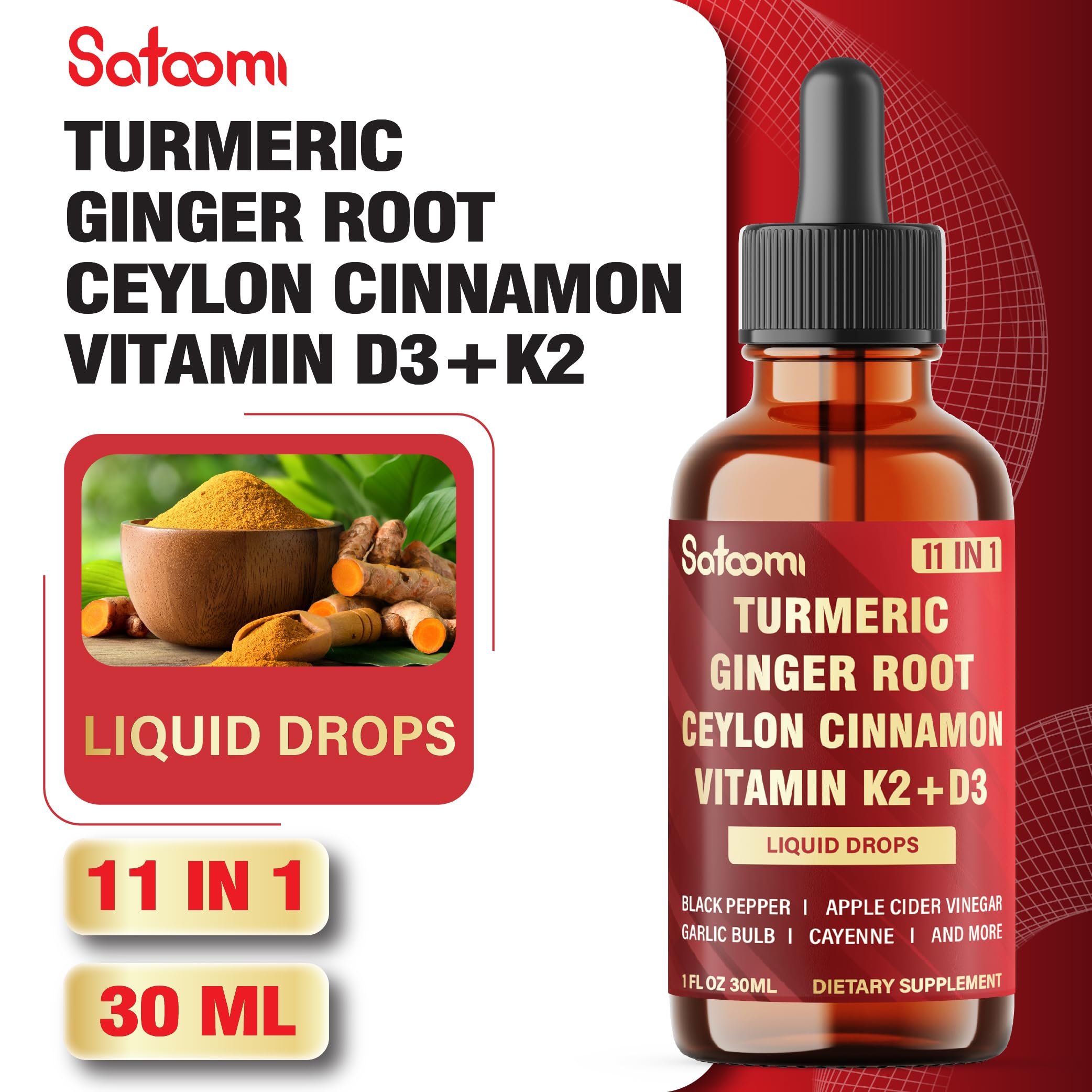 Satoomi Turmeric Liquid Supplement 30ml with measuring dropper