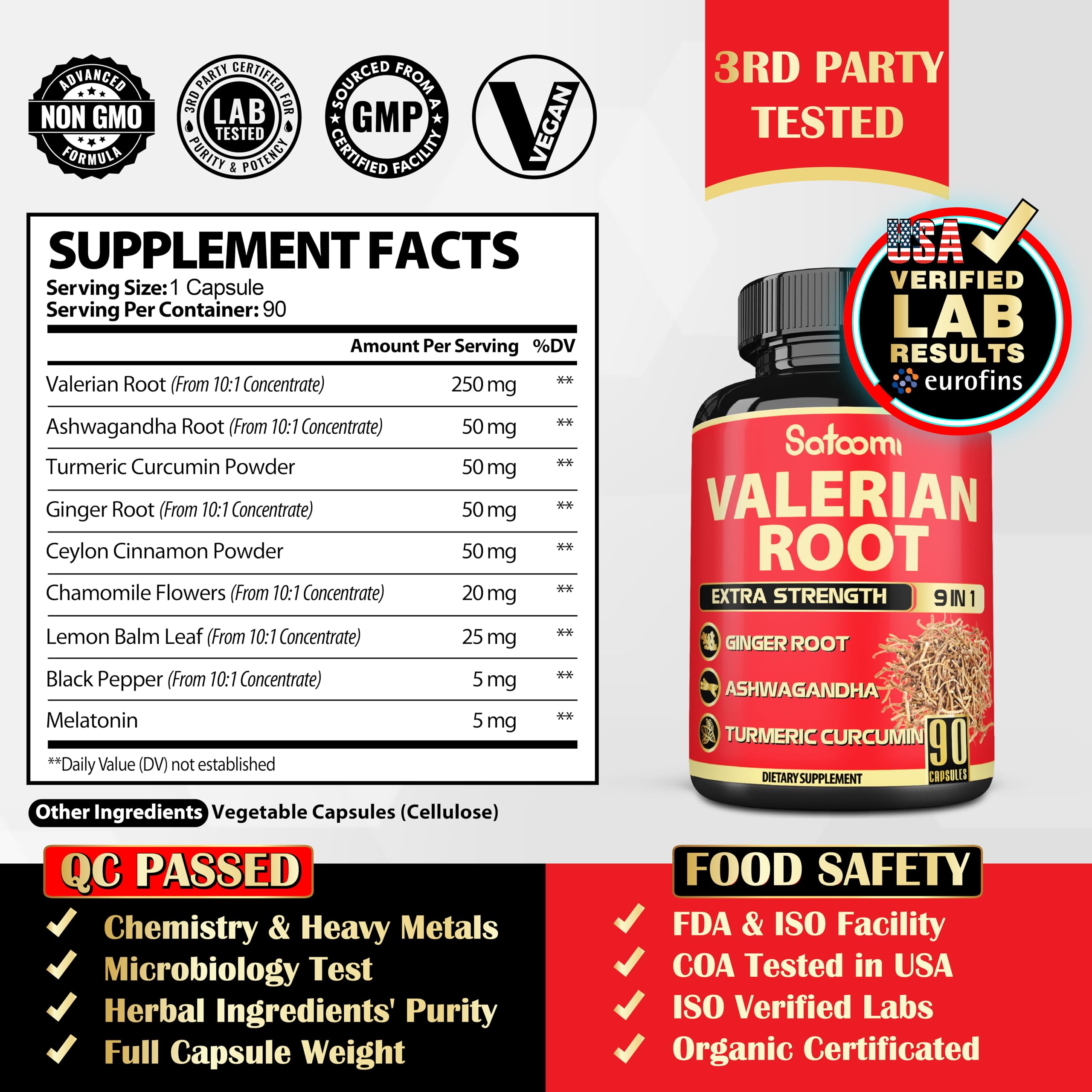 Satoomi Valerian Herbal Supplement bottle side view