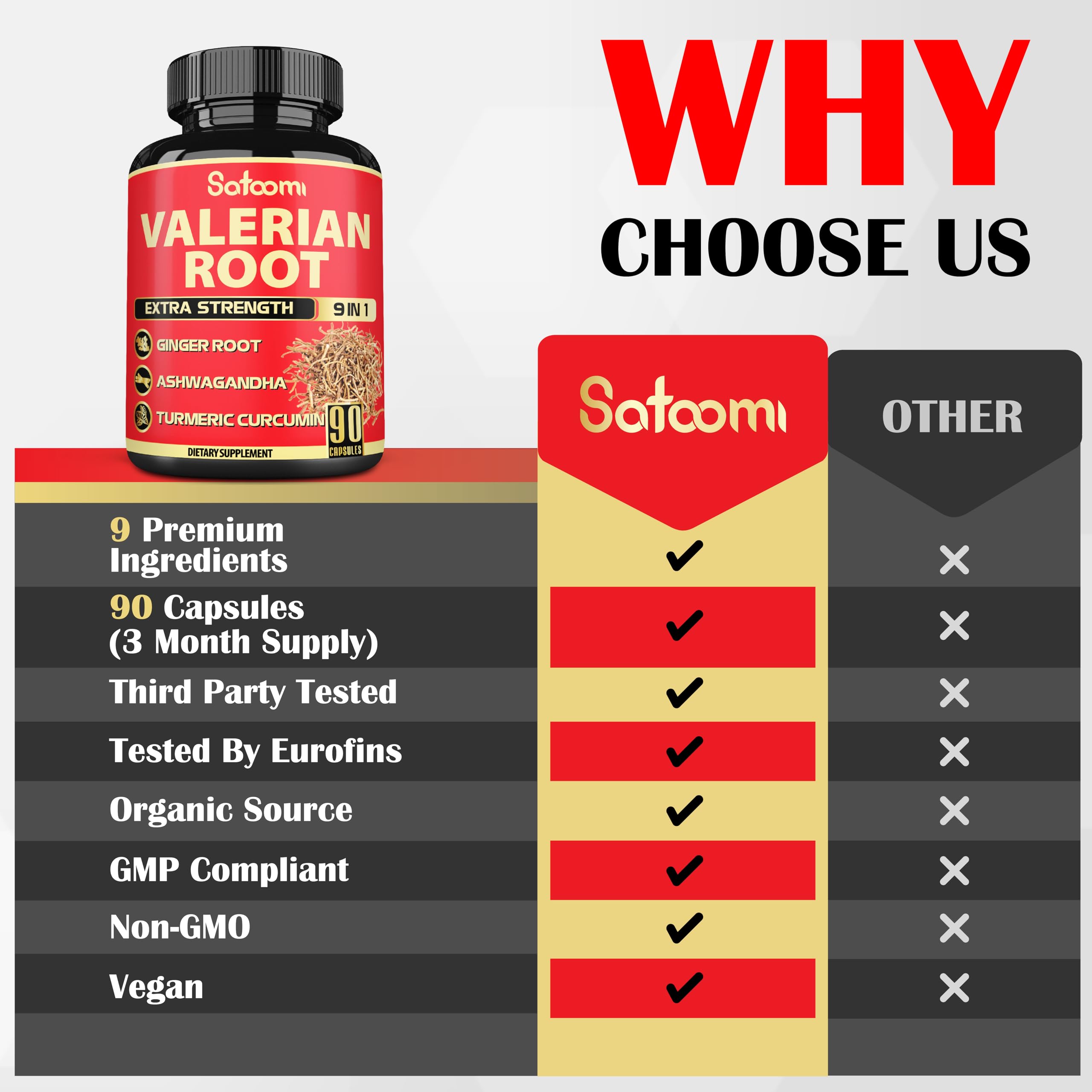 Satoomi Valerian Herbal Supplement bottle with measuring spoon