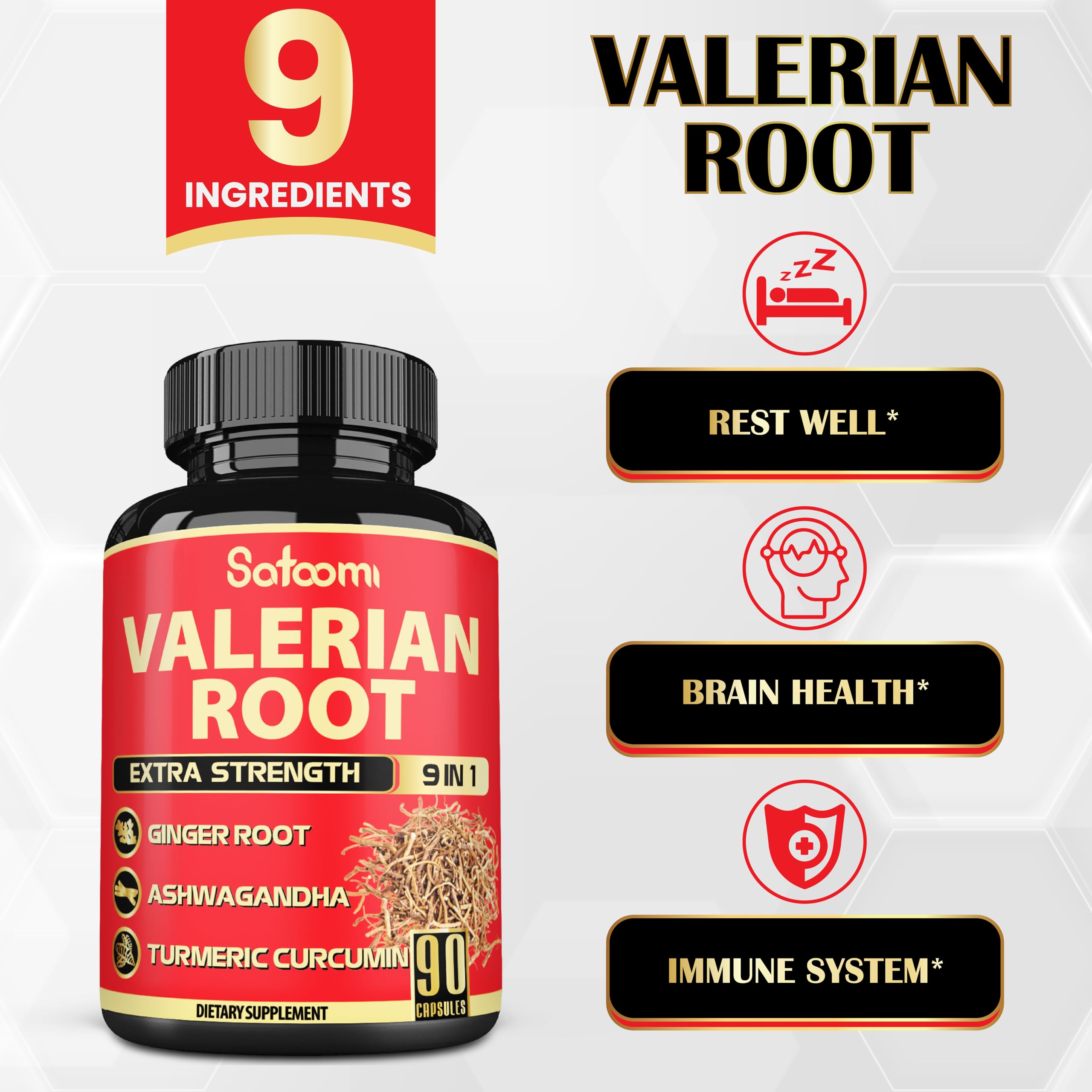Satoomi Valerian Herbal Supplement capsules close-up