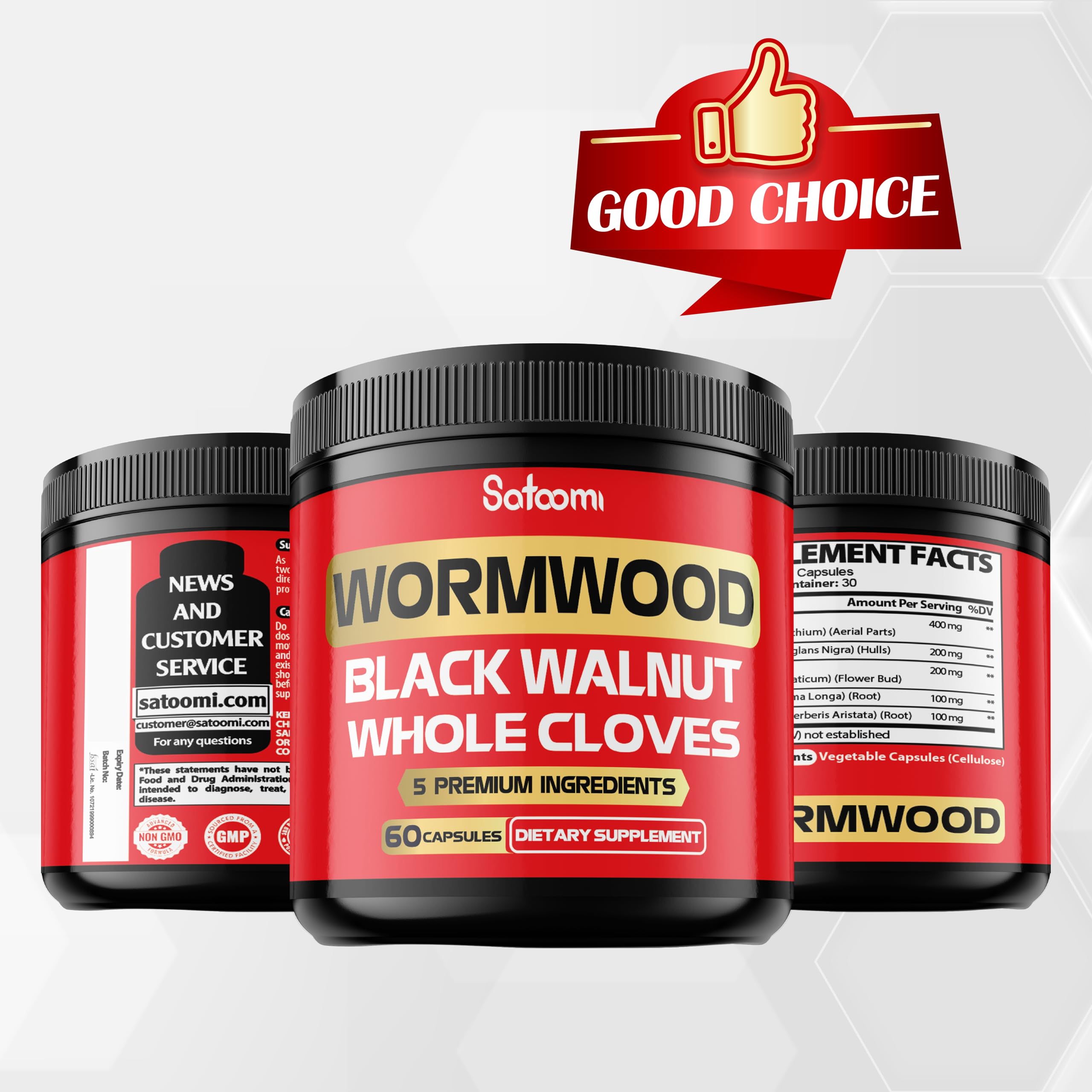 Satoomi Wormwood Capsules packaging with dimensions