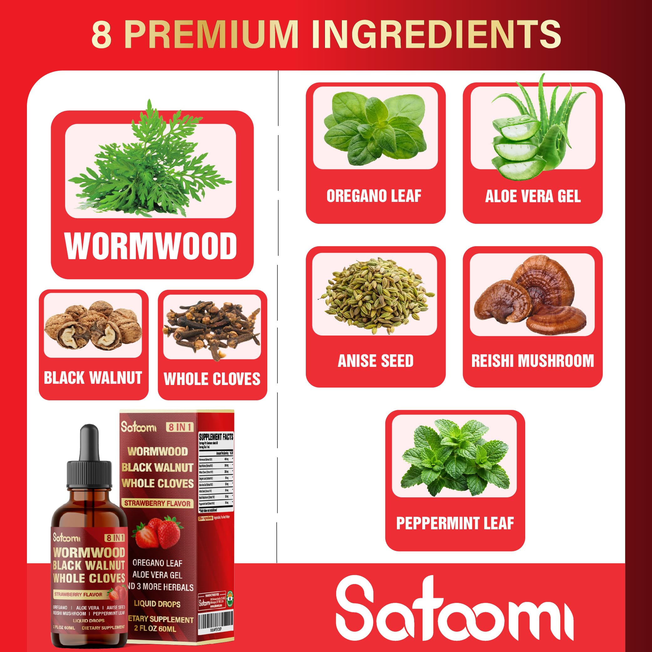 Satoomi Wormwood Liquid Drops 60ml bottle side view