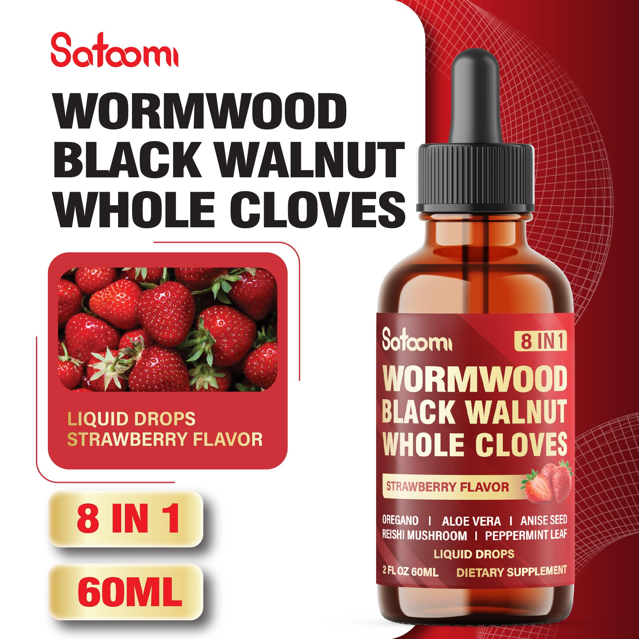 Satoomi Wormwood Liquid Drops 60ml on wooden table