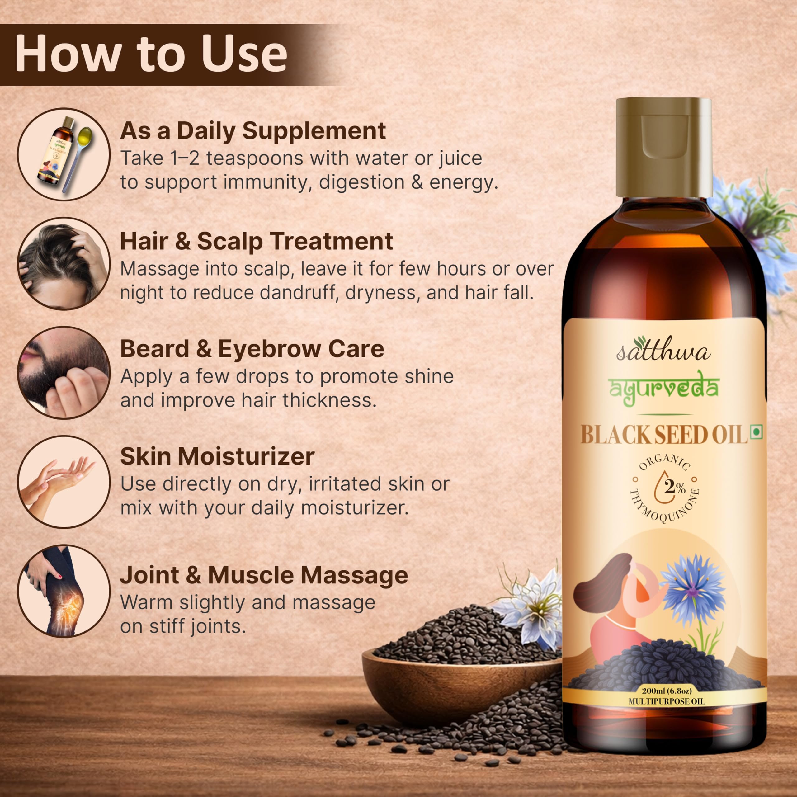 Satthwa Black Seed Oil 200g packaging
