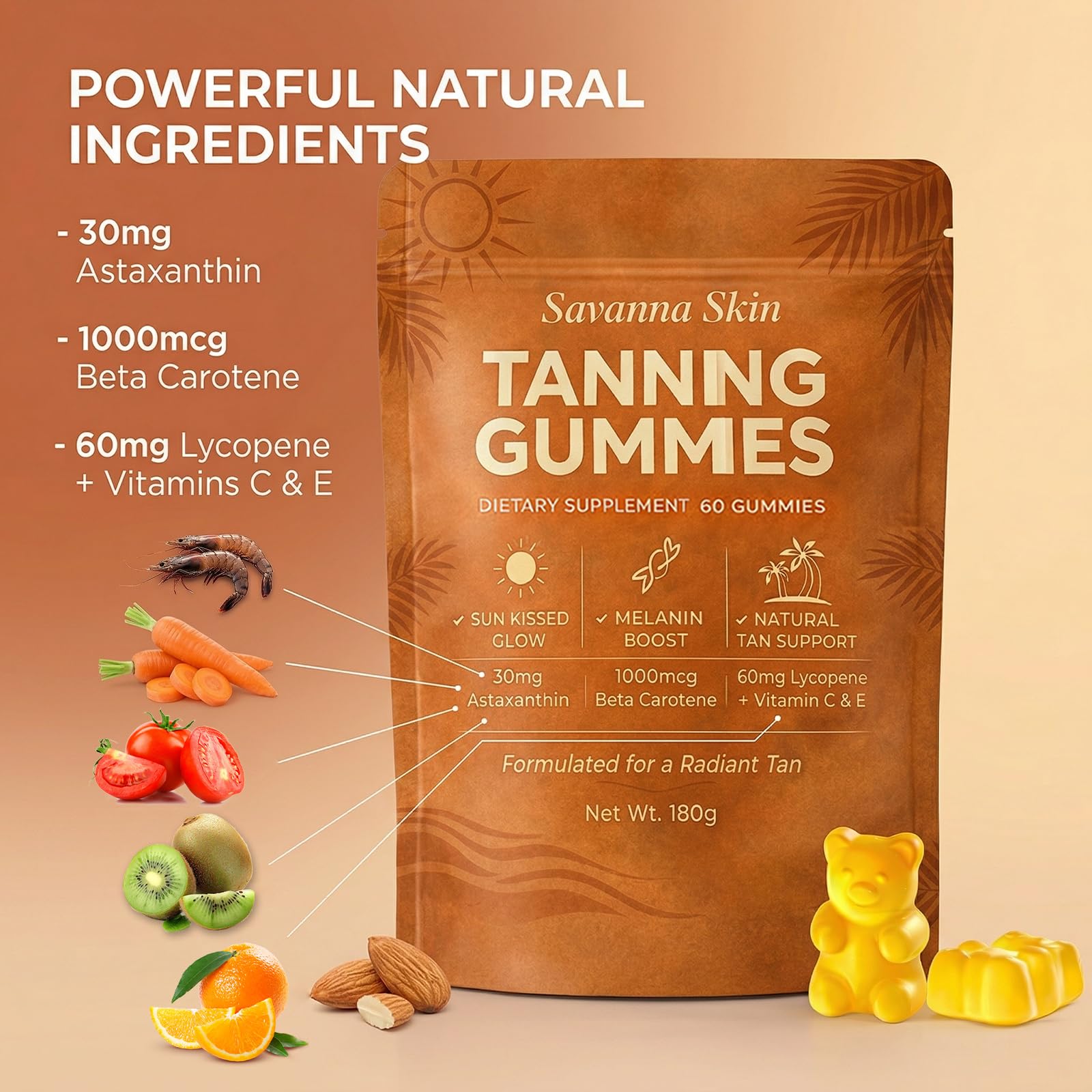 Savanna Skin Tanning Gummies ingredients list