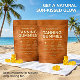 Savanna Skin Tanning Gummies on a wooden table