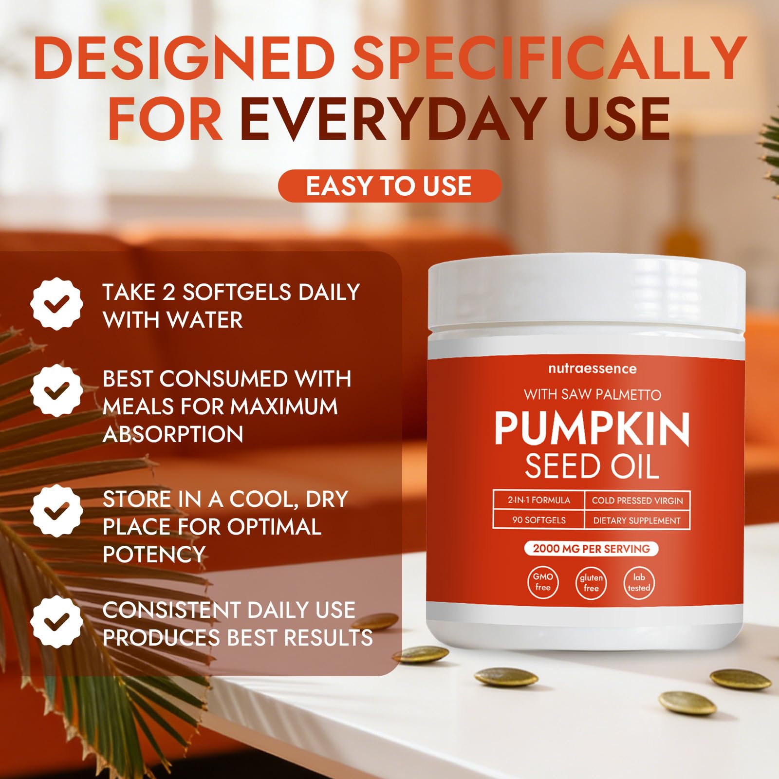 savari Pumpkin Seed Oil Capsules back view with ingredient list