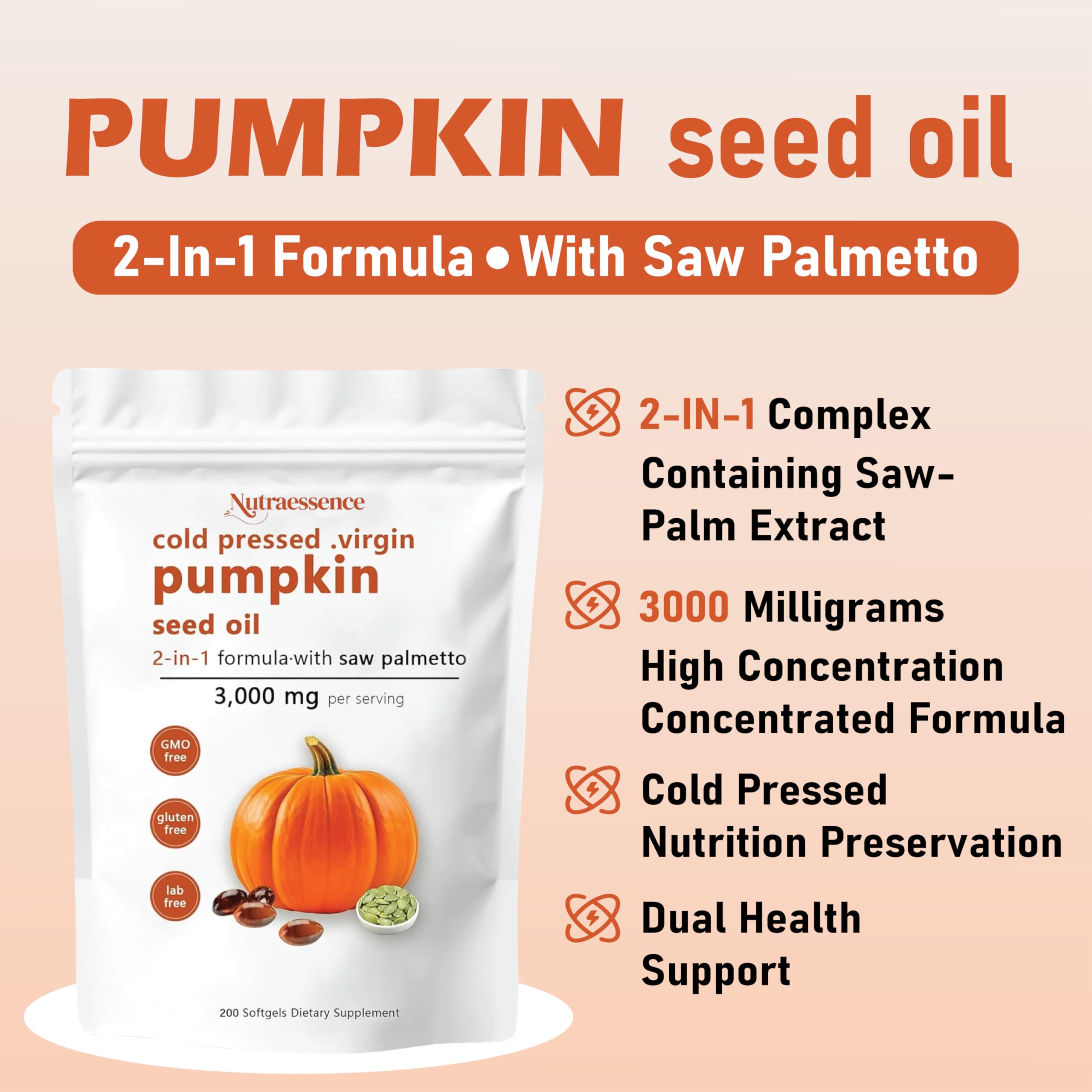 savari Pumpkin Seed Oil softgels close-up showing size and colour