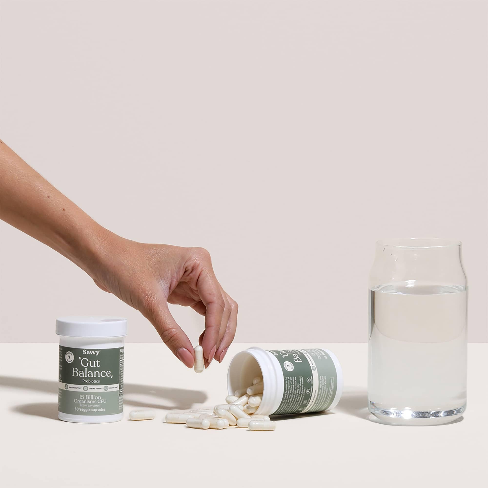 SAVVY Probiotic Acidophilus Capsules in a wellness setting with other supplements