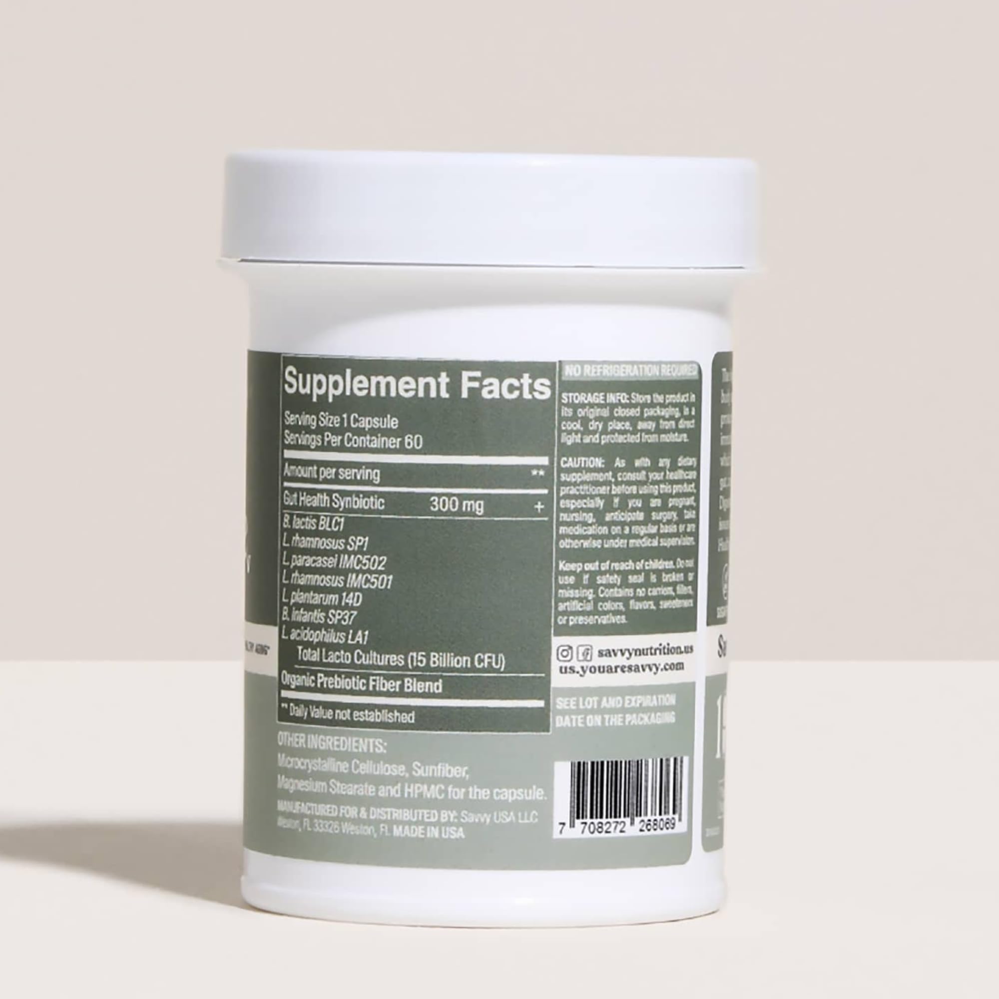 SAVVY Probiotic Acidophilus Capsules side view showing capsule details