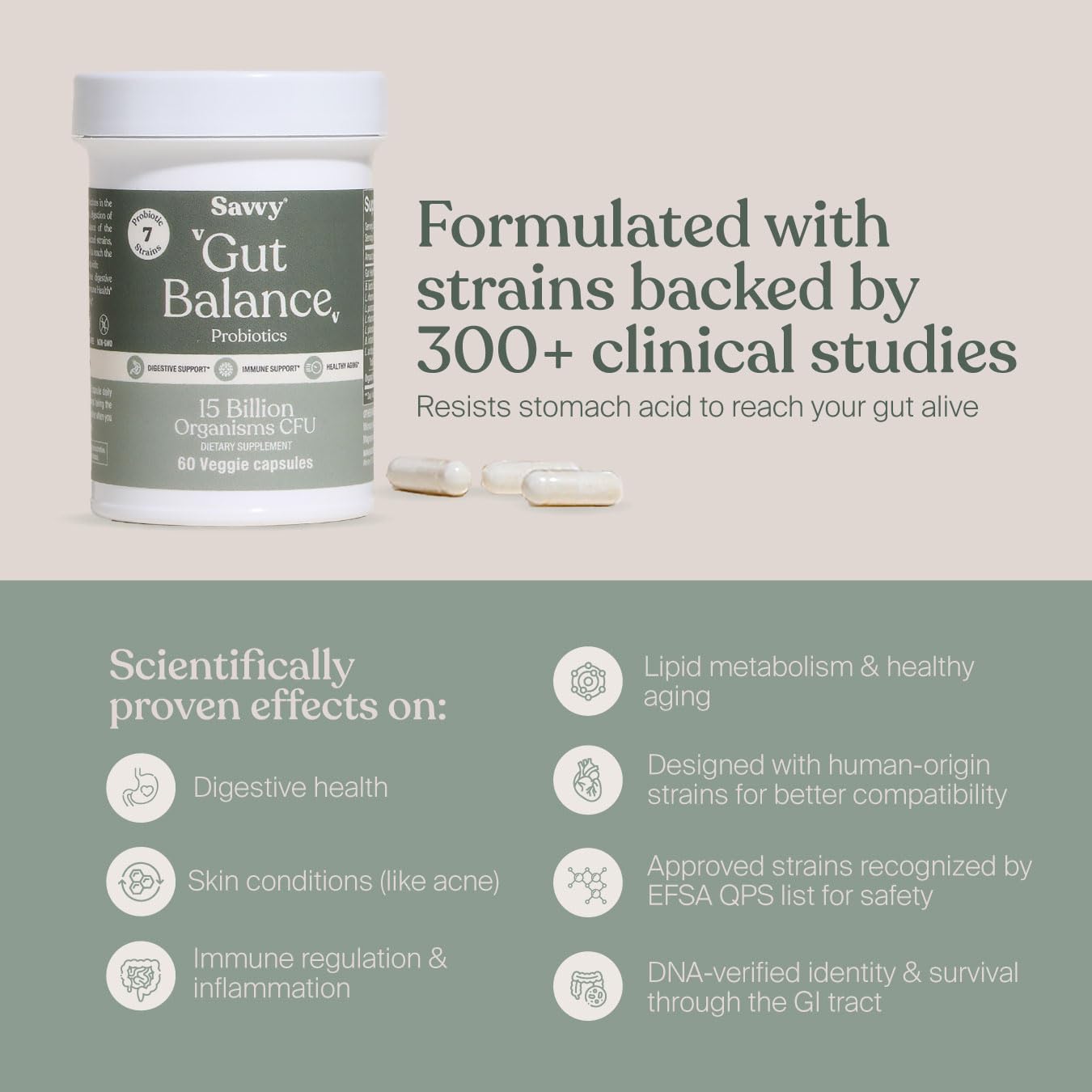 SAVVY Probiotic Acidophilus Capsules with measuring spoon for dosage