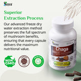 Sayan Chaga Mushroom Capsules opened bottle showing capsules