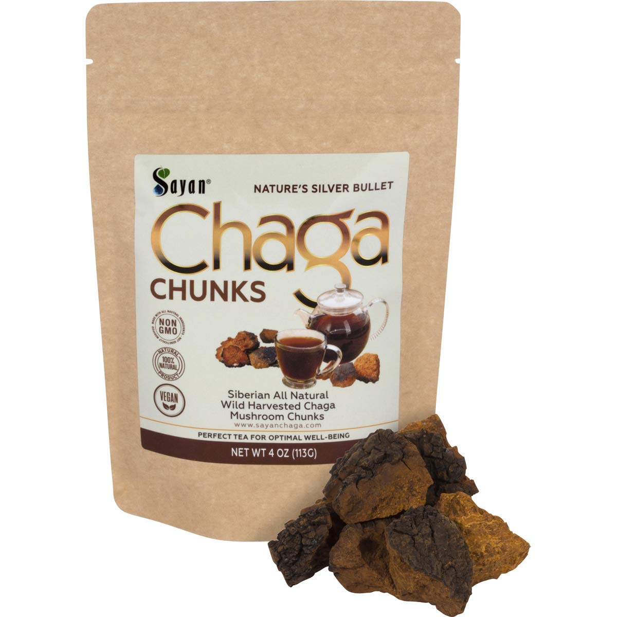 Sayan Chaga Mushroom Chunks 132g front view