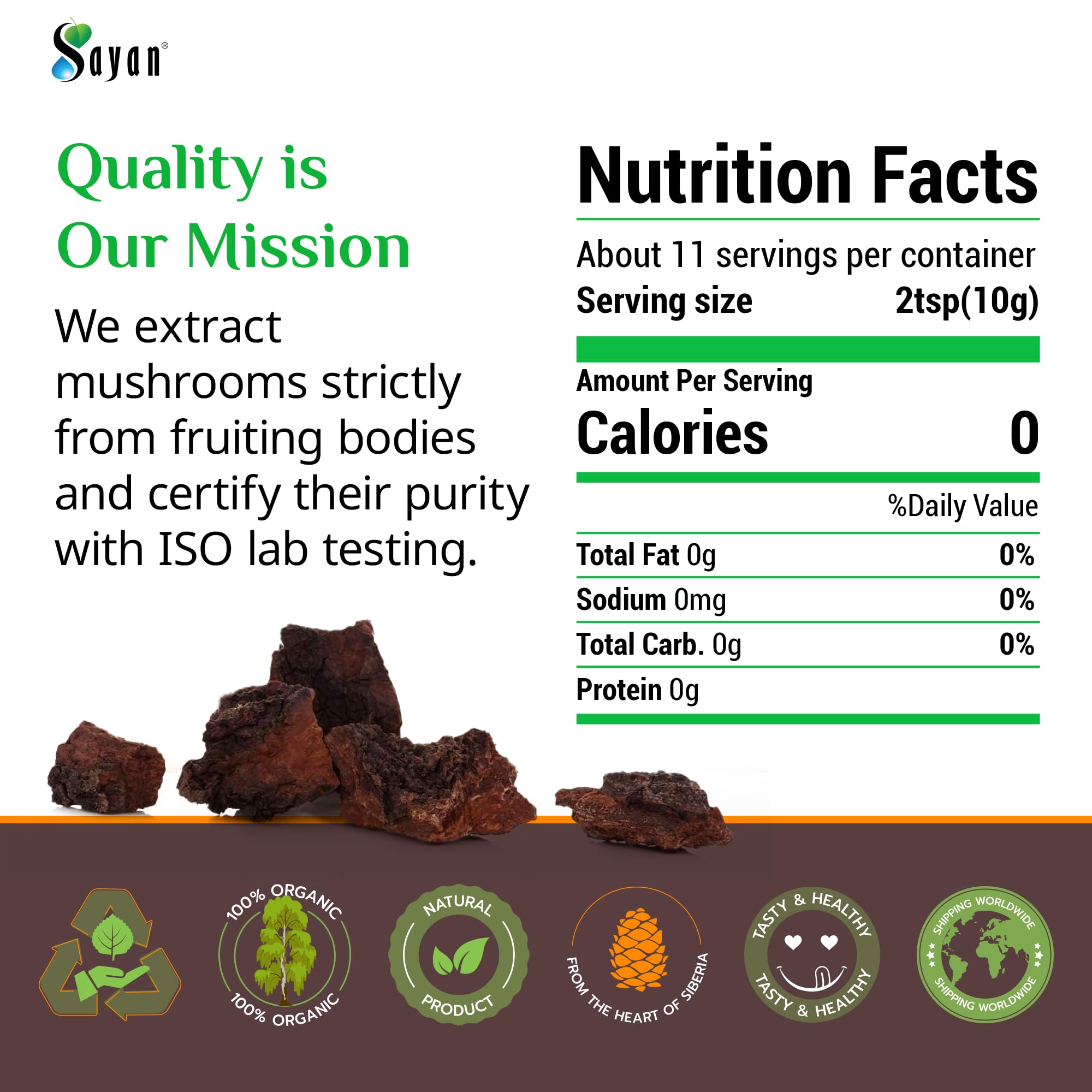Sayan Chaga Mushroom Chunks with tea accessories