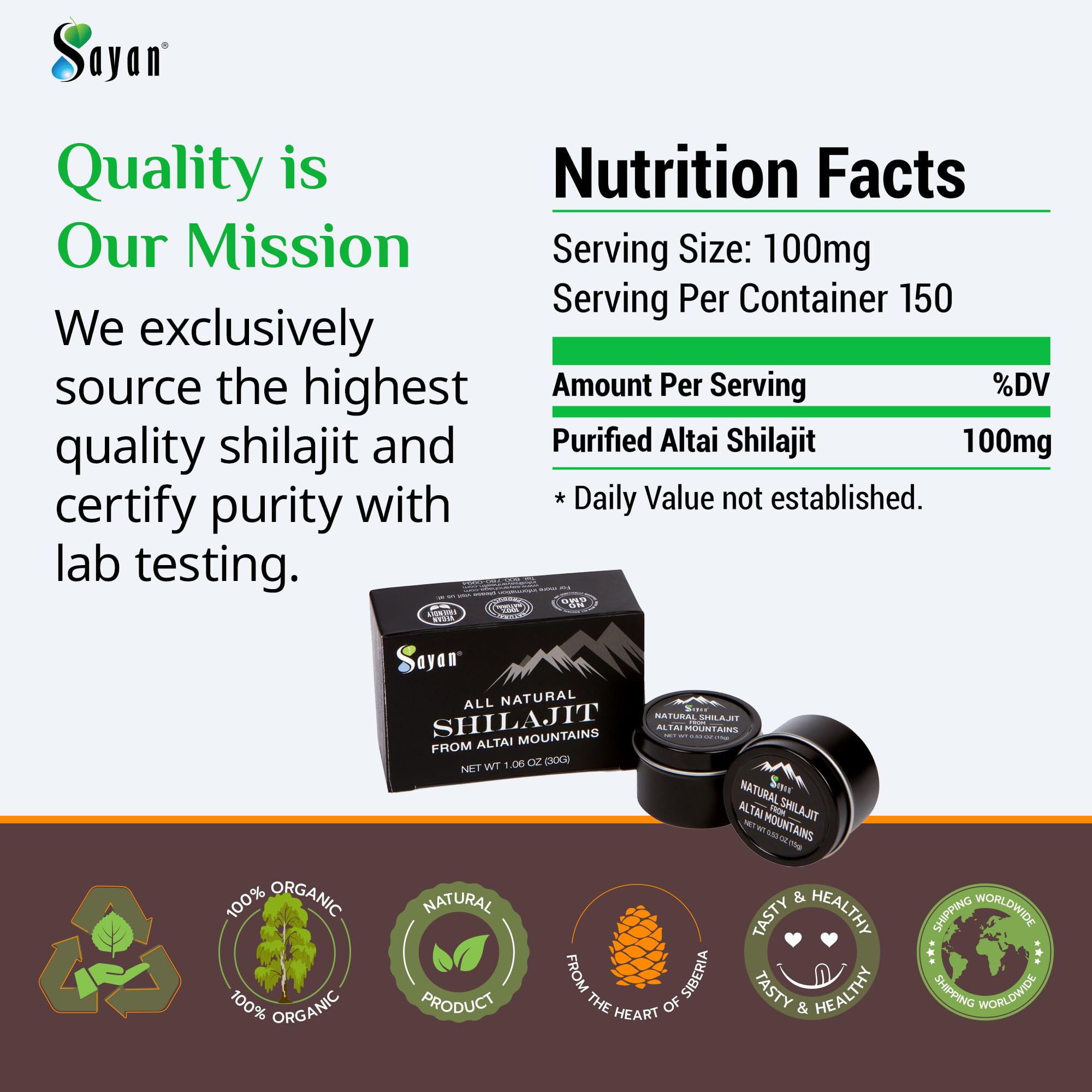 Sayan Shilajit Resin 73g on a wooden table with natural background