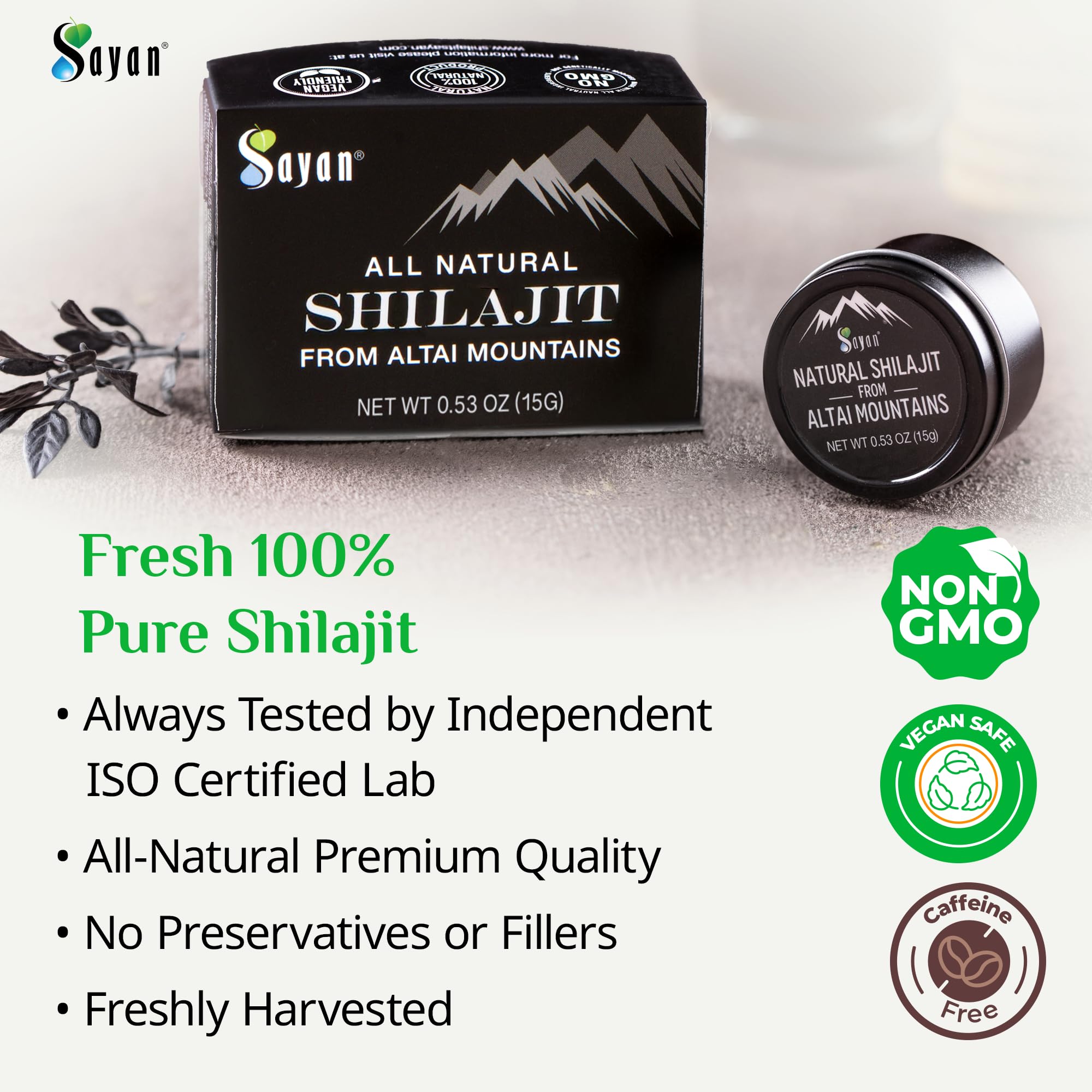 Sayan Shilajit Resin 73g side view with label
