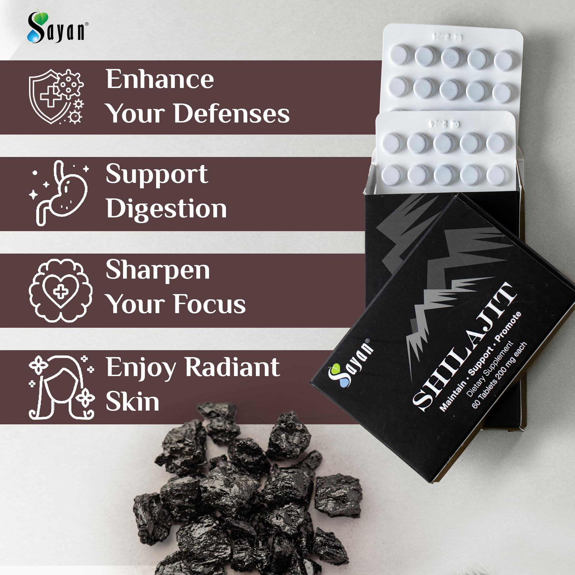 Sayan Shilajit Tablets side view showing tablet size
