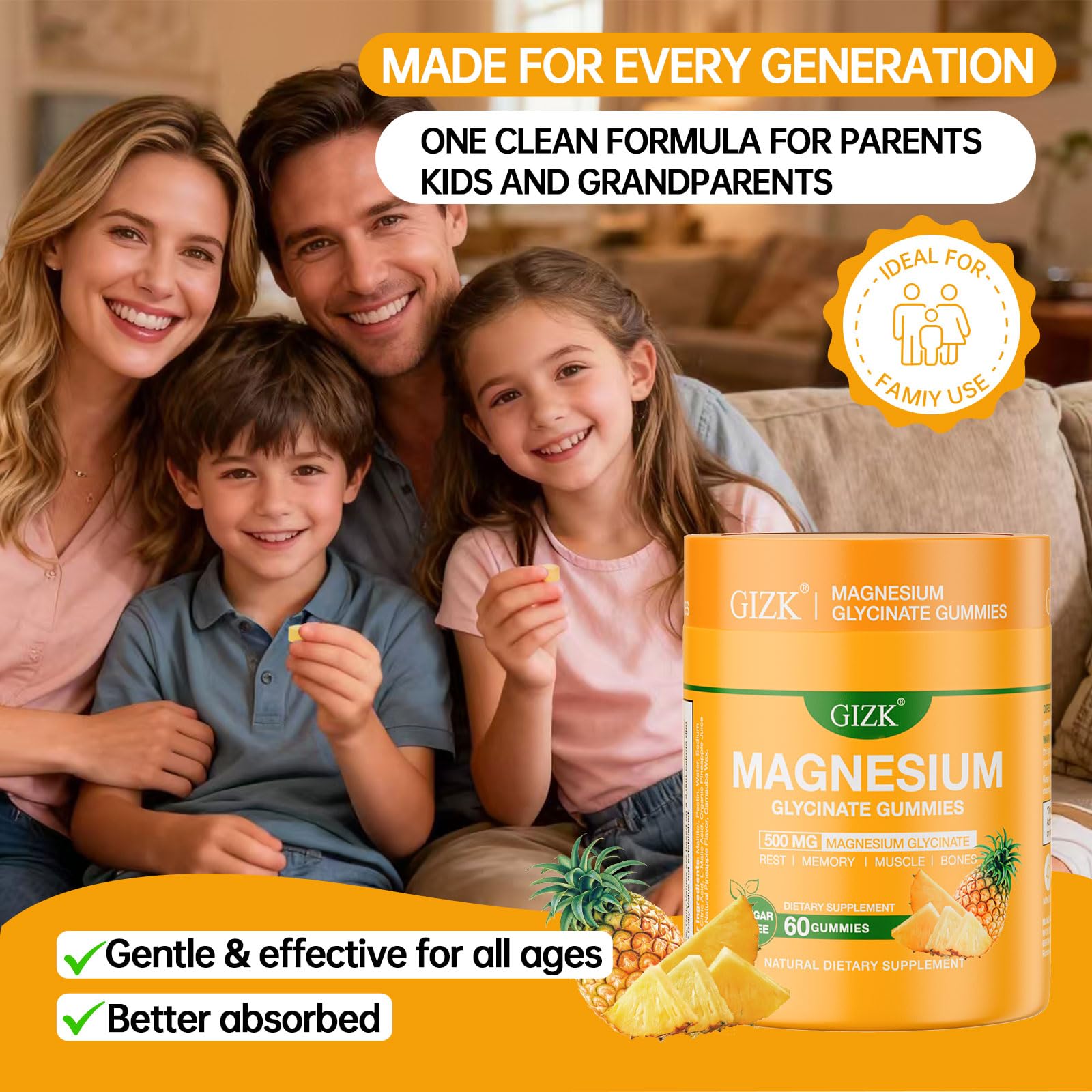 SAYIDON Magnesium Glycinate Gummies 500mg pineapple flavour bottle with ingredients list