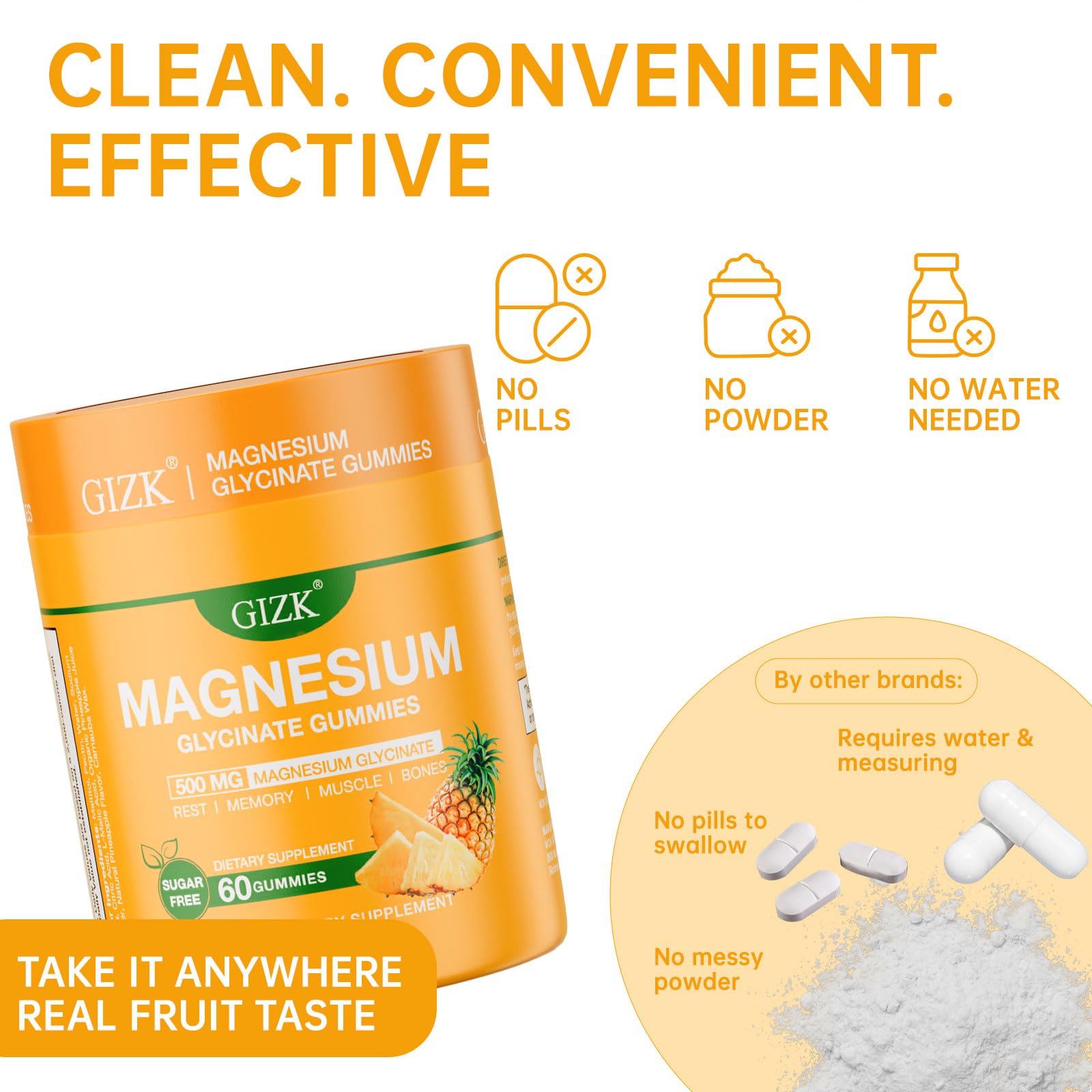SAYIDON Magnesium Glycinate Gummies 500mg pineapple flavour gummies with fresh pineapples