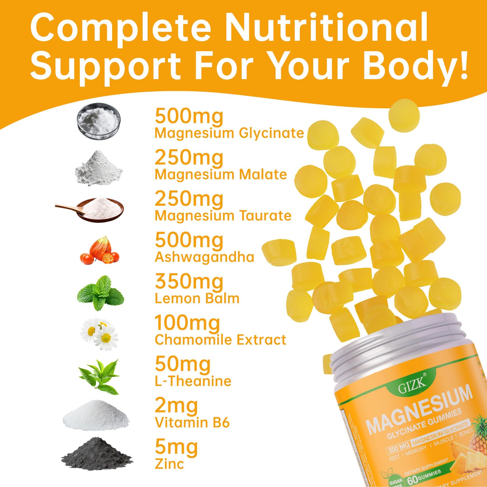 SAYIDON Magnesium Glycinate Gummies 500mg pineapple flavour nutrition facts
