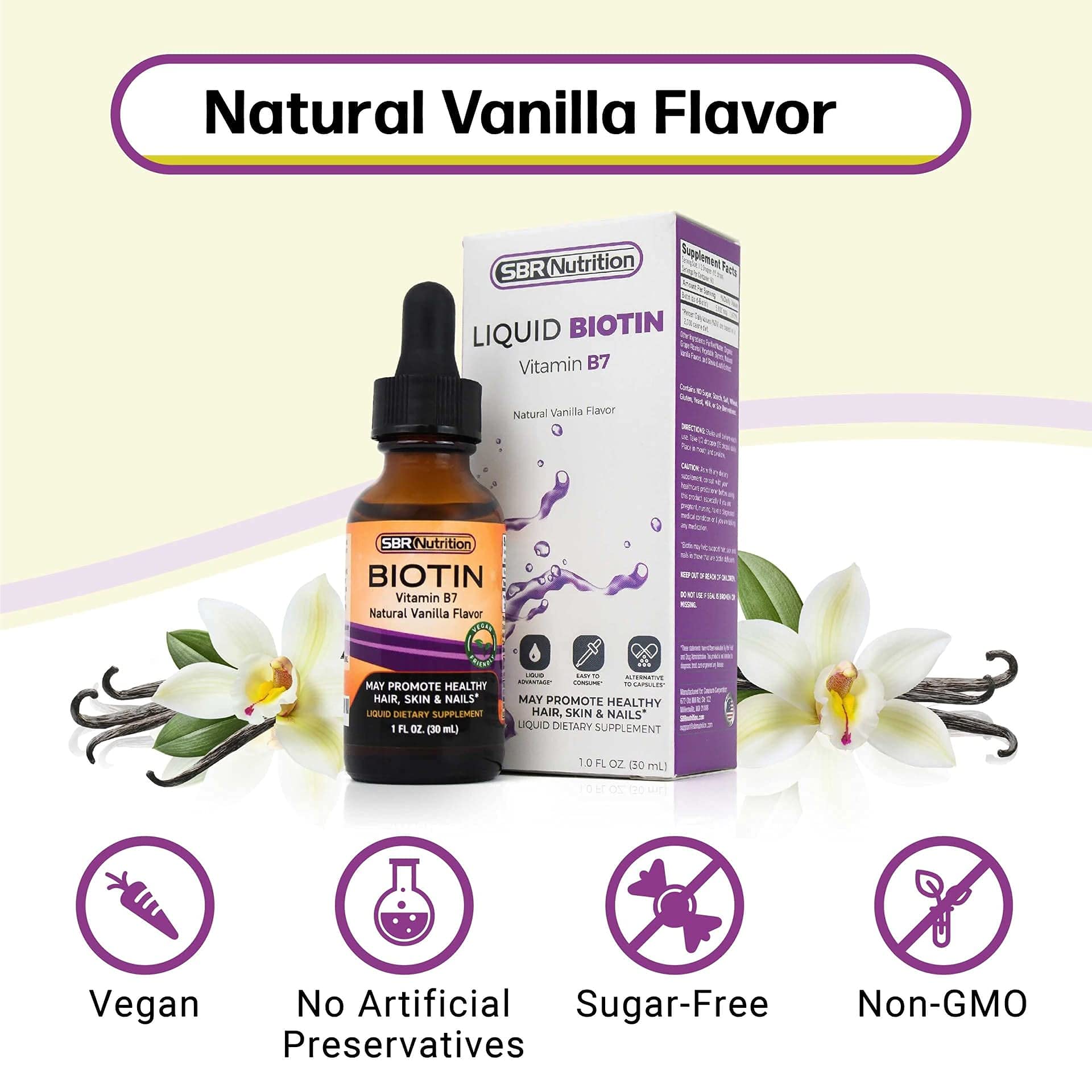 SBR Nutrition Biotin Liquid Supplement 28g natural vanilla flavour