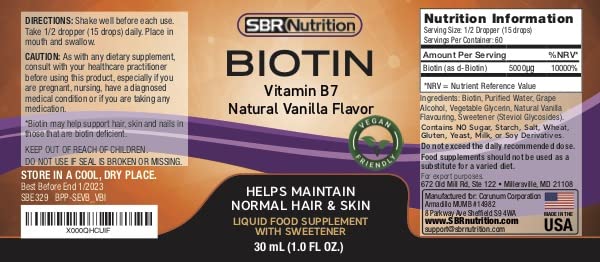 SBR Nutrition Biotin Liquid Supplement 28g side view