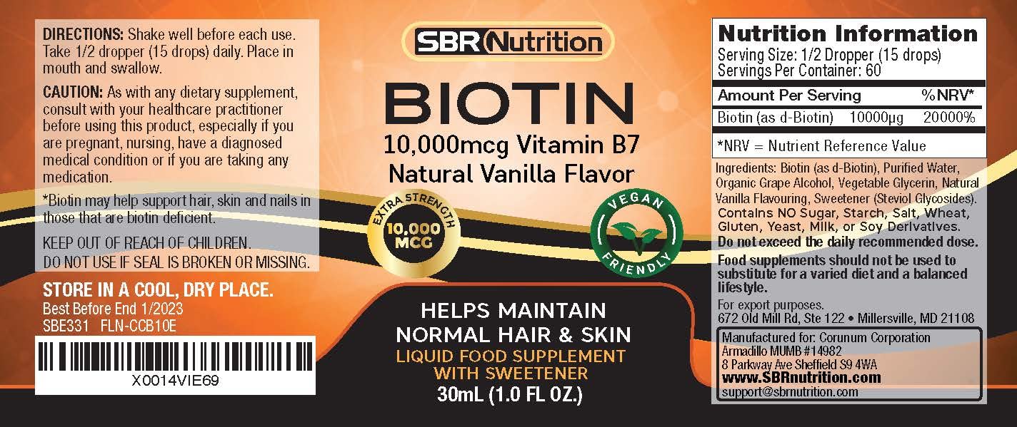 SBR Nutrition Extra Strength Liquid Biotin 1oz bottle with label