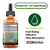 SBR Nutrition Vitamin D3 & K2 Drops back view showing ingredients