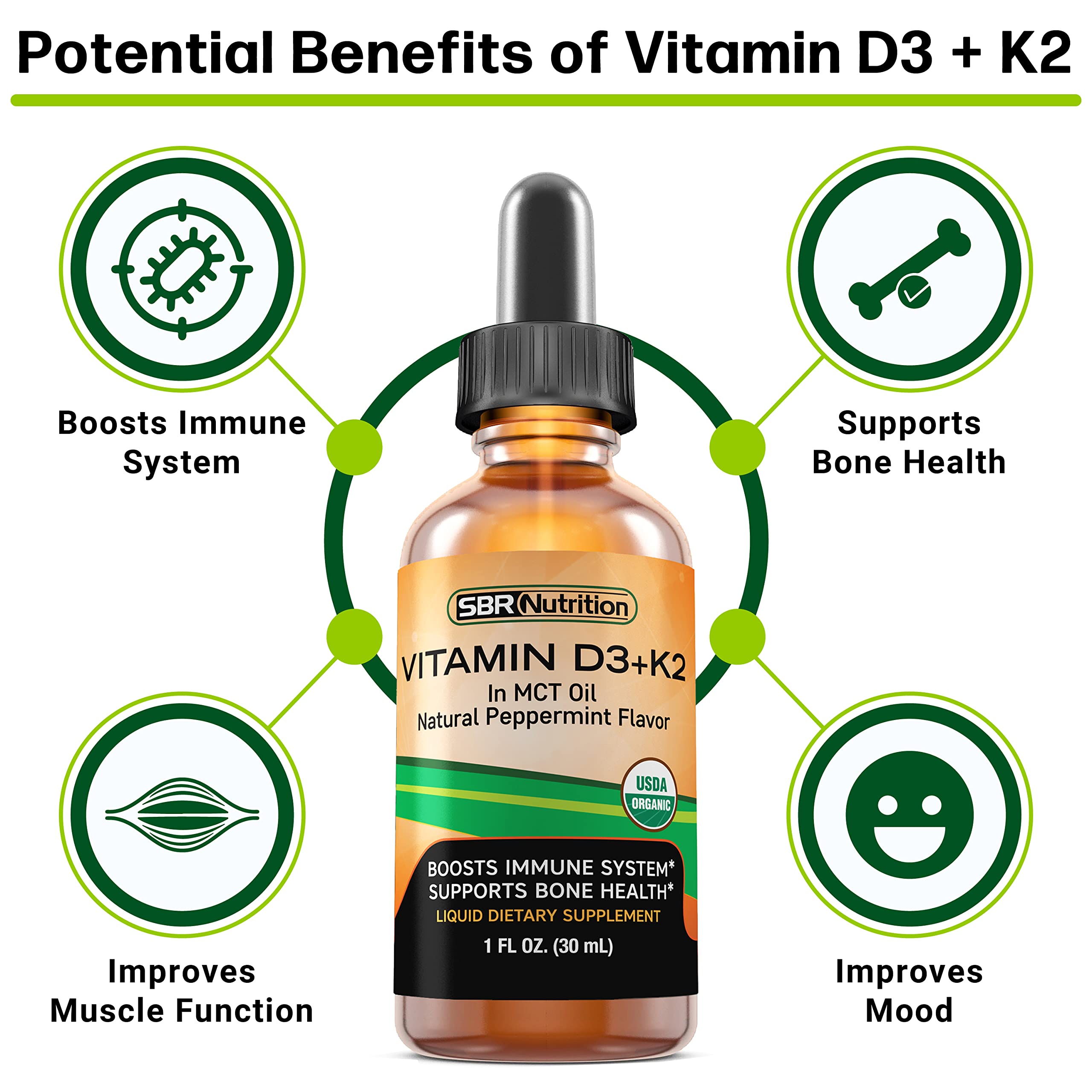 SBR Nutrition Vitamin D3 & K2 Drops dropper close-up